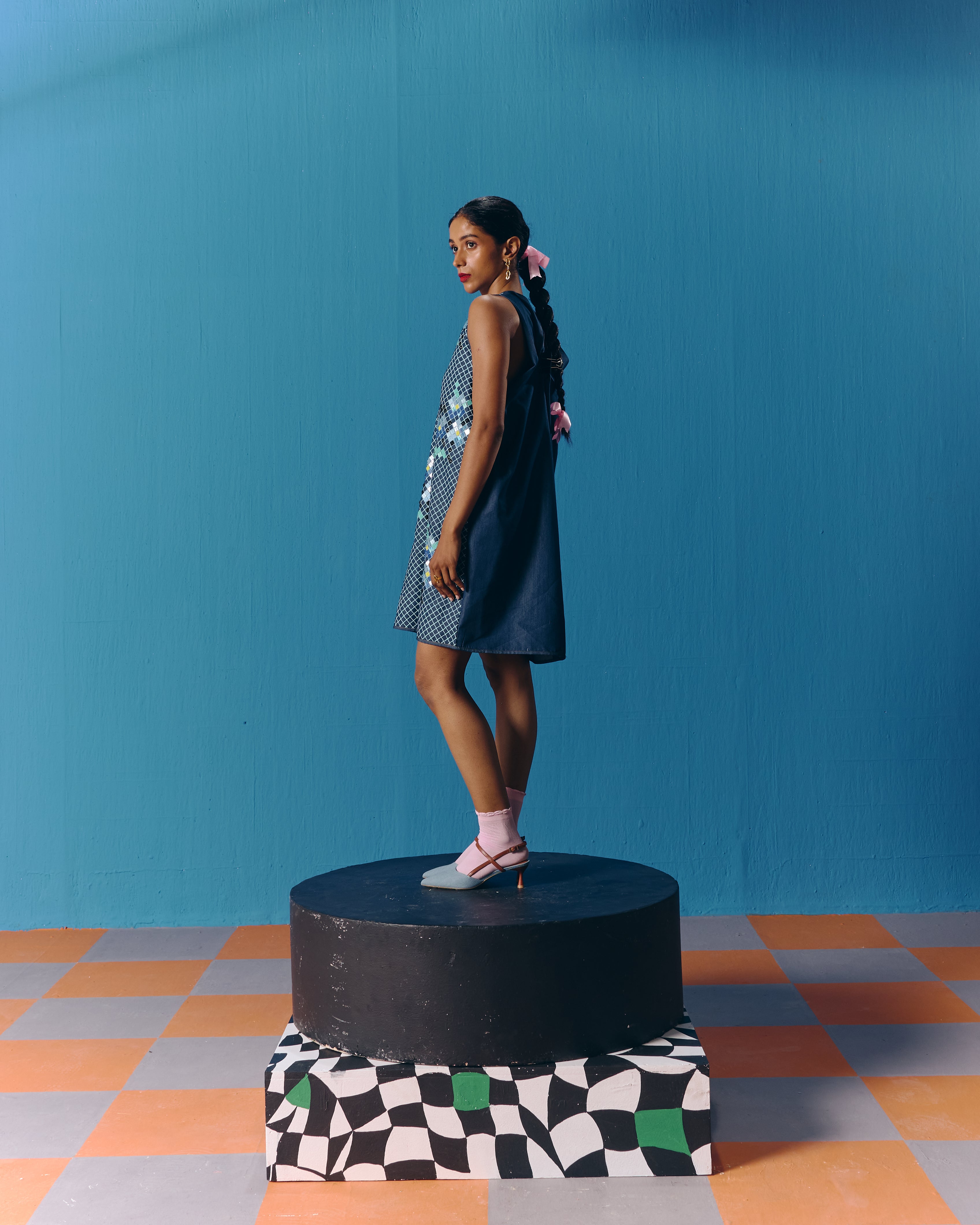 DIAGONAL DENIM DRESS