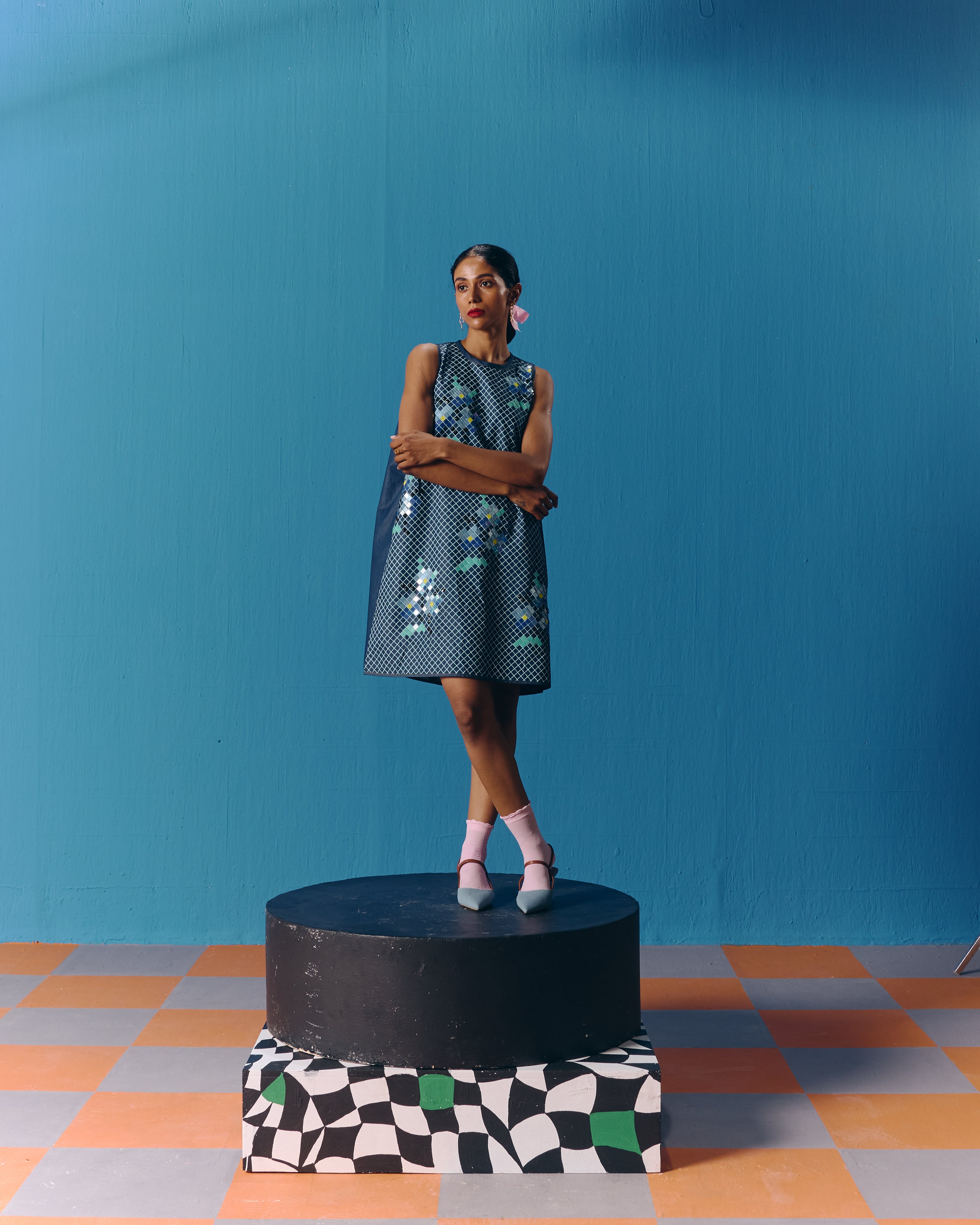 DIAGONAL DENIM DRESS