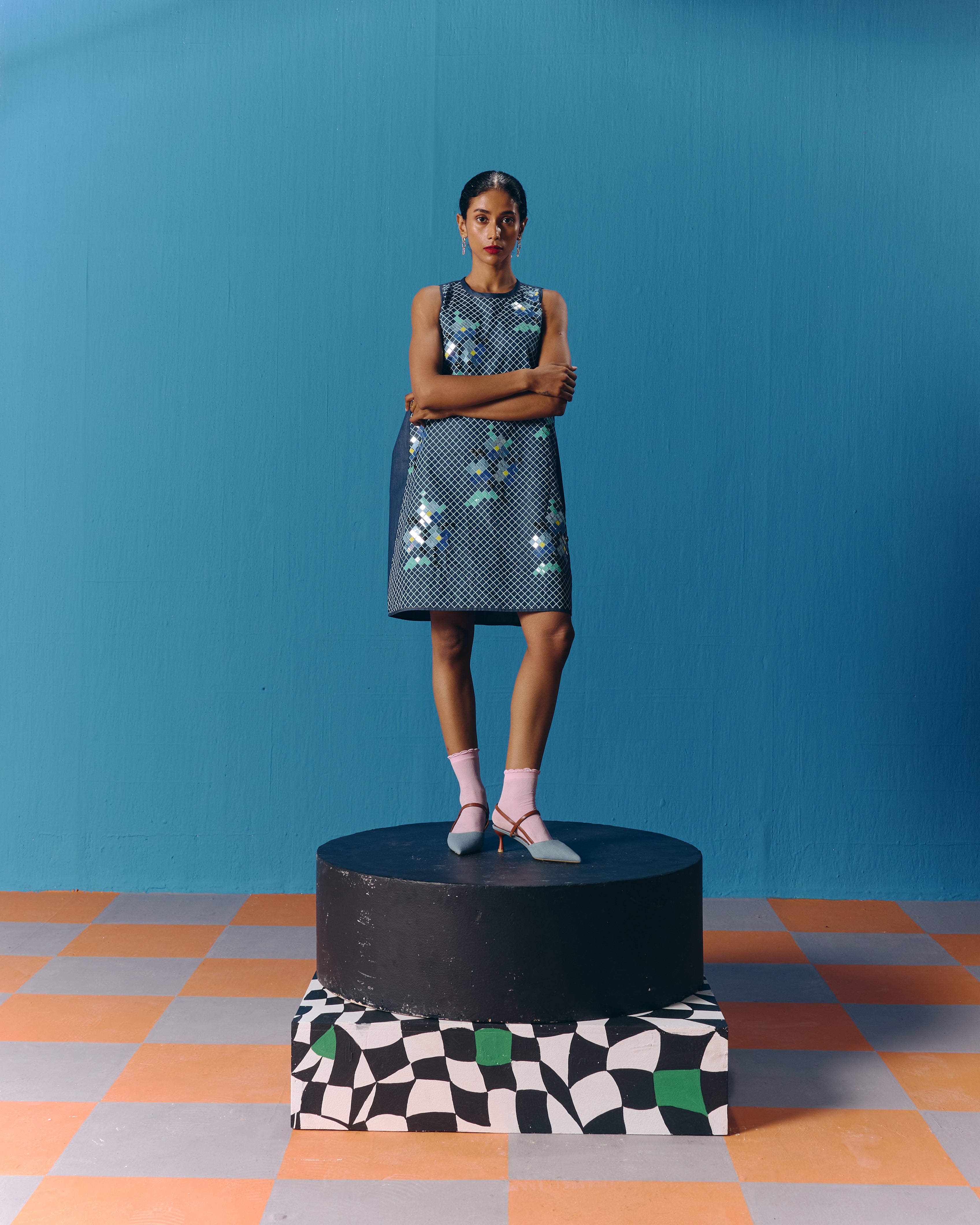 DIAGONAL DENIM DRESS