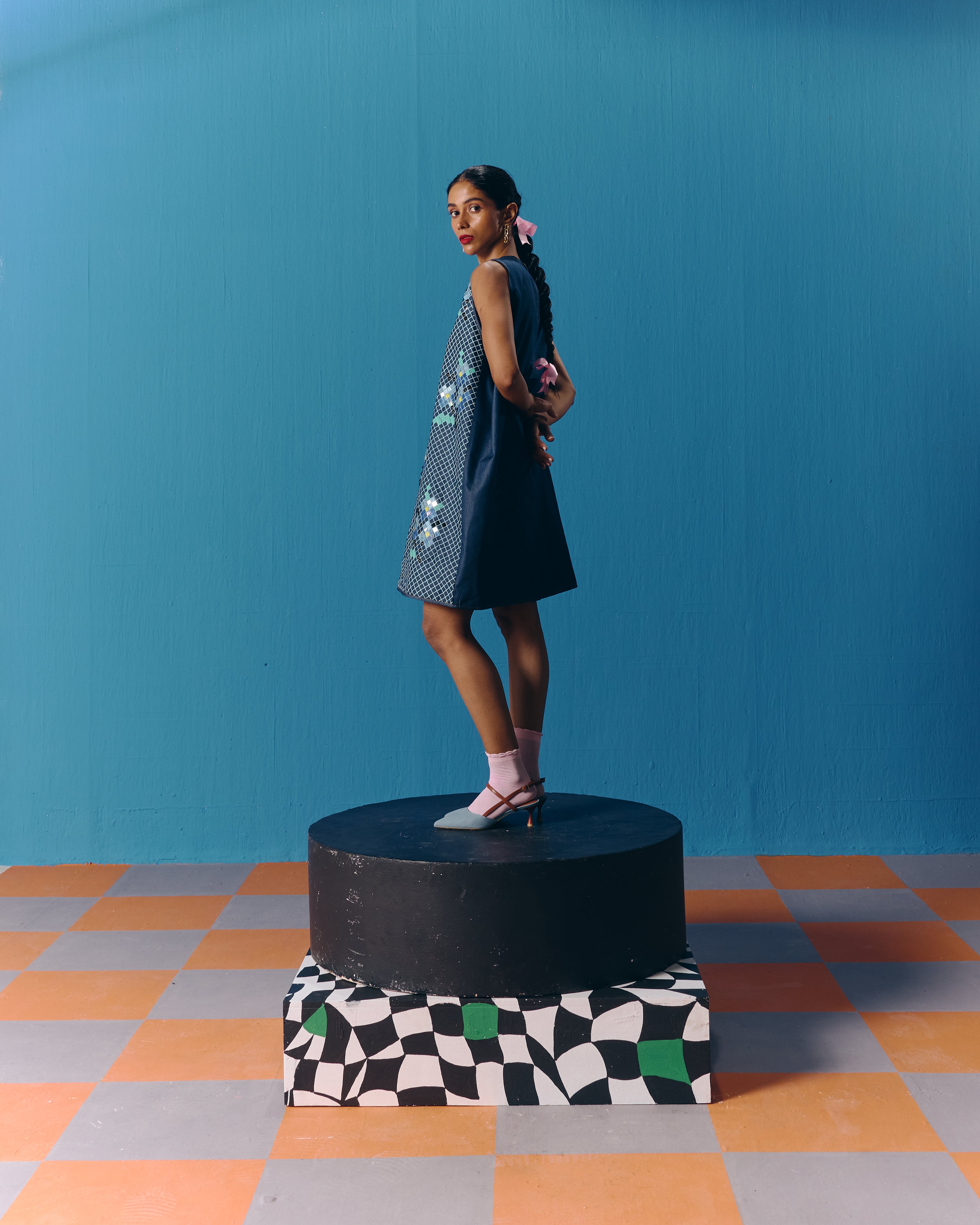 DIAGONAL DENIM DRESS