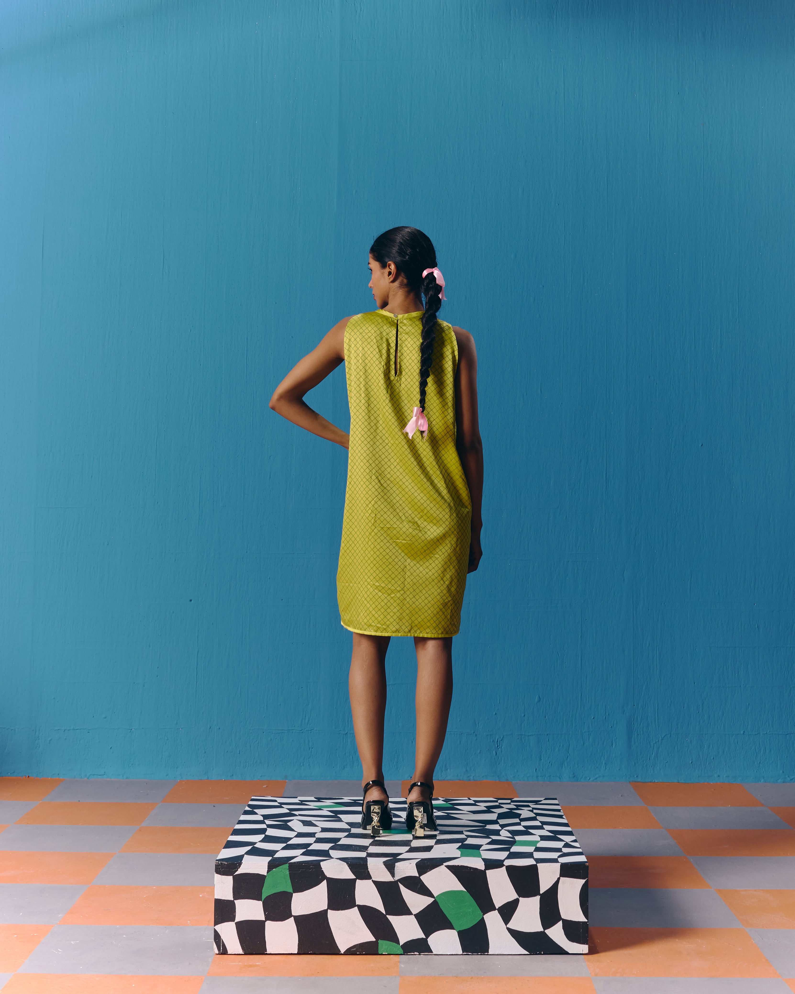 DIAGONAL LIME DRESS