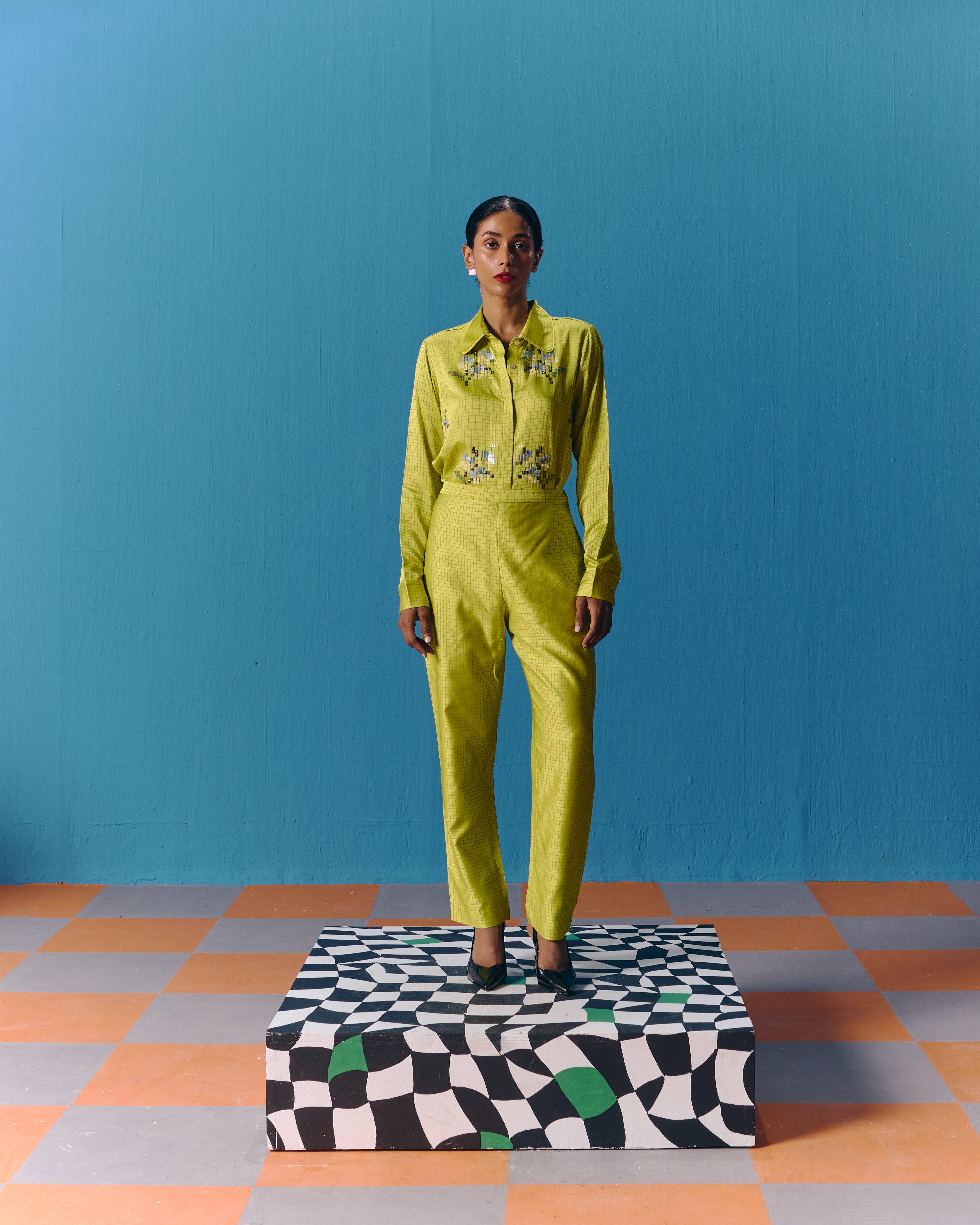 LIME MINI CHECK PANTS