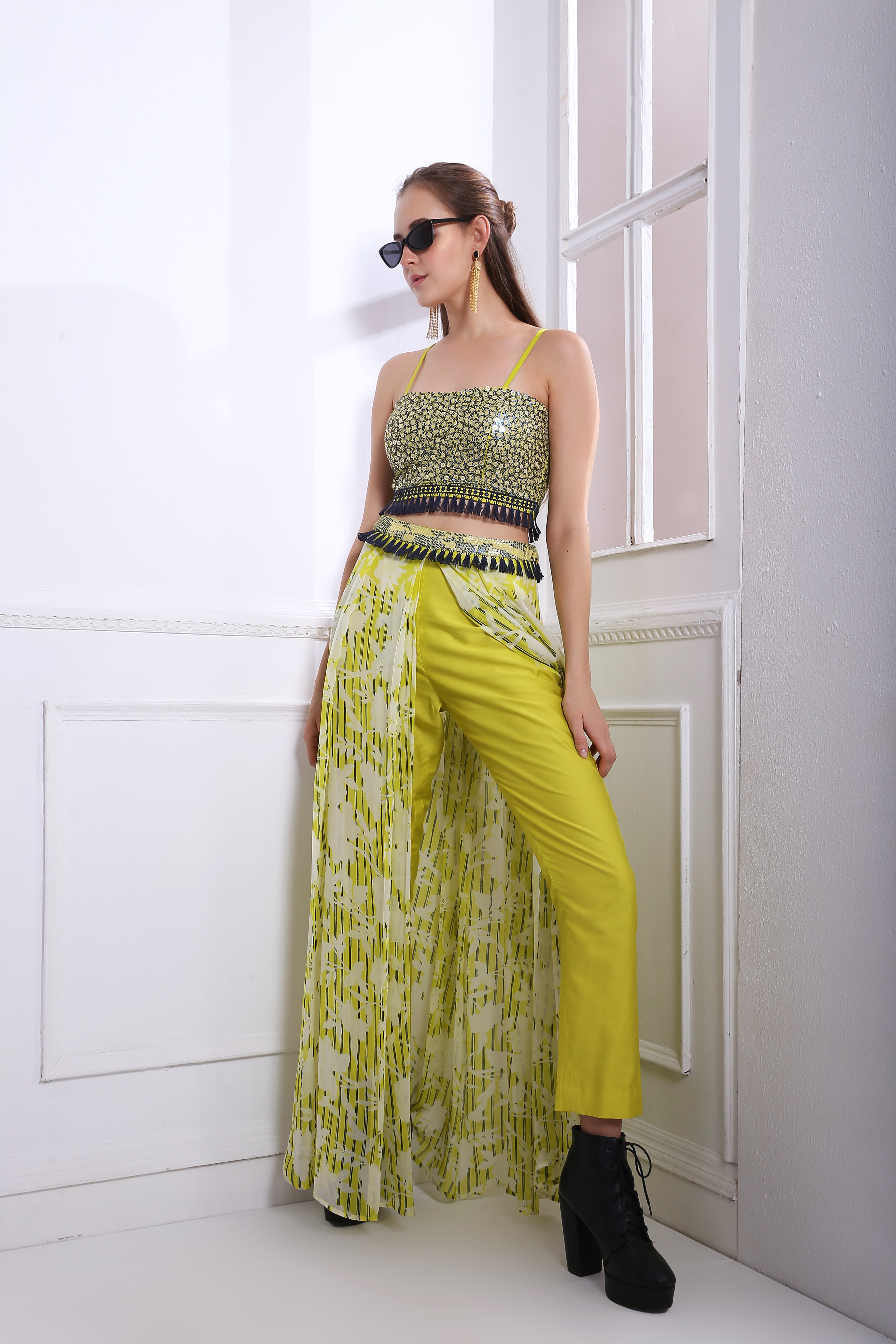 STRIPED FLORAL TROUSER DRAPE SET