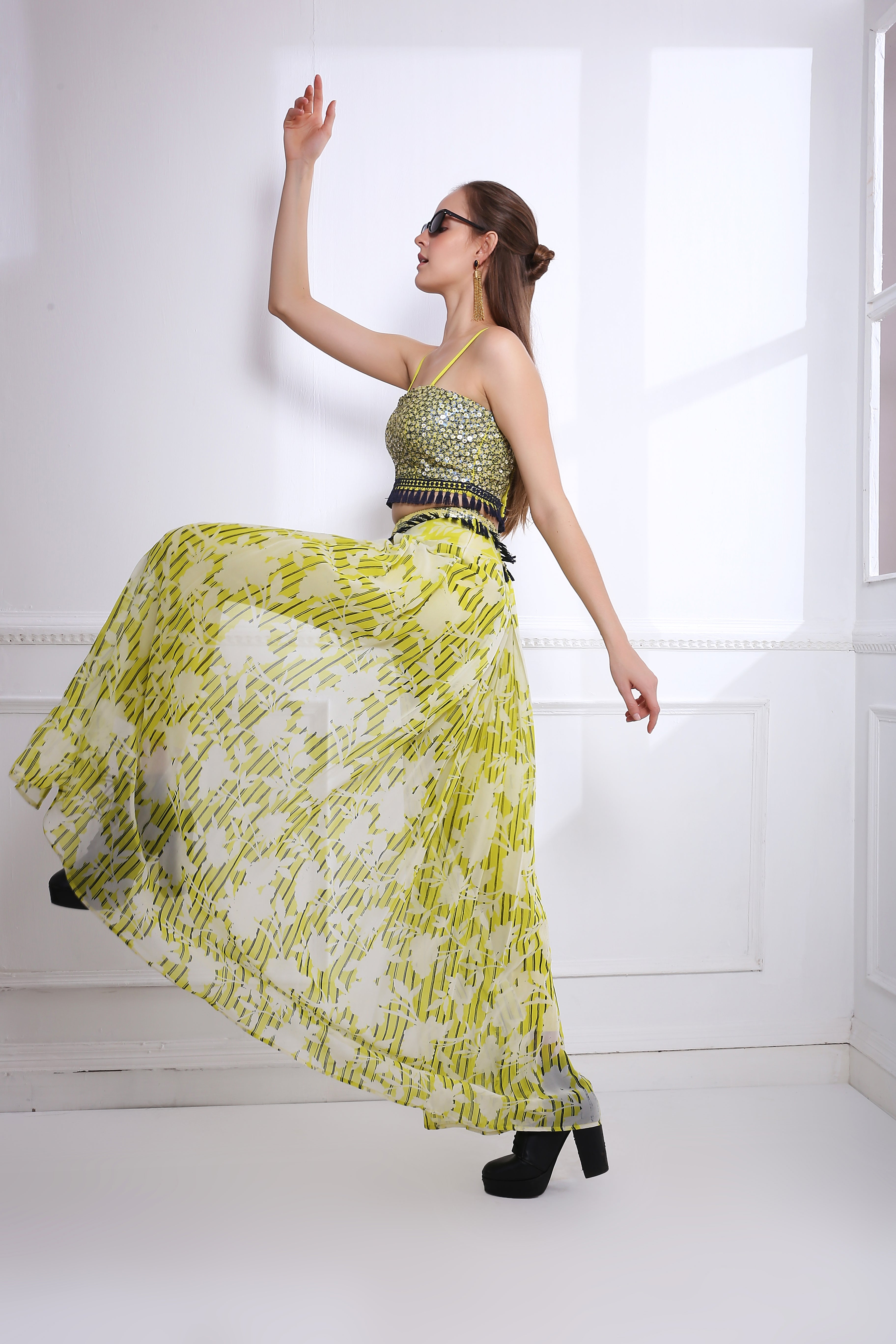 STRIPED FLORAL TROUSER DRAPE SET