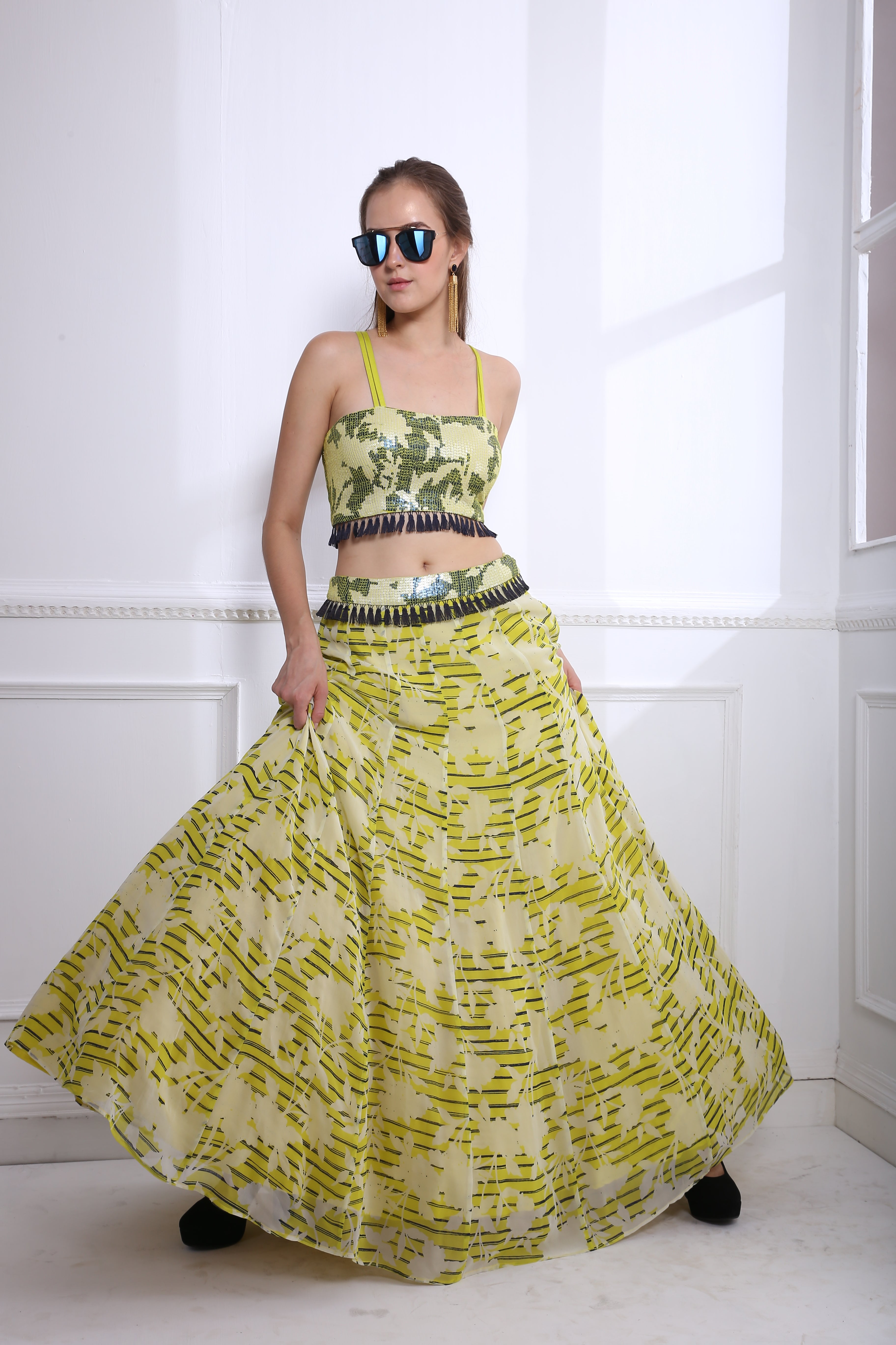STRIPED FLORAL SKIRT SET