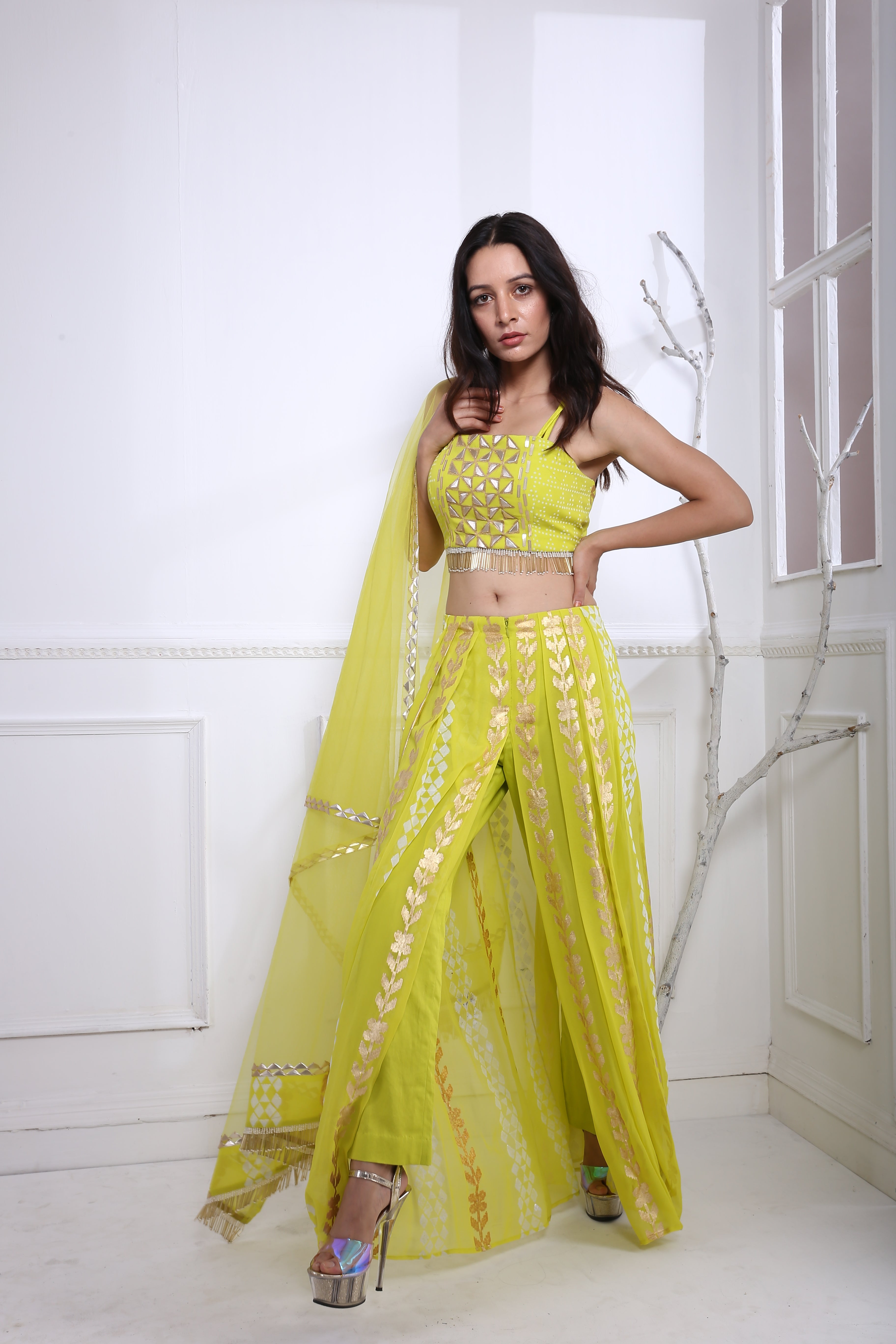 LIME FLOWER TROUSER DRAPE CO-ORD