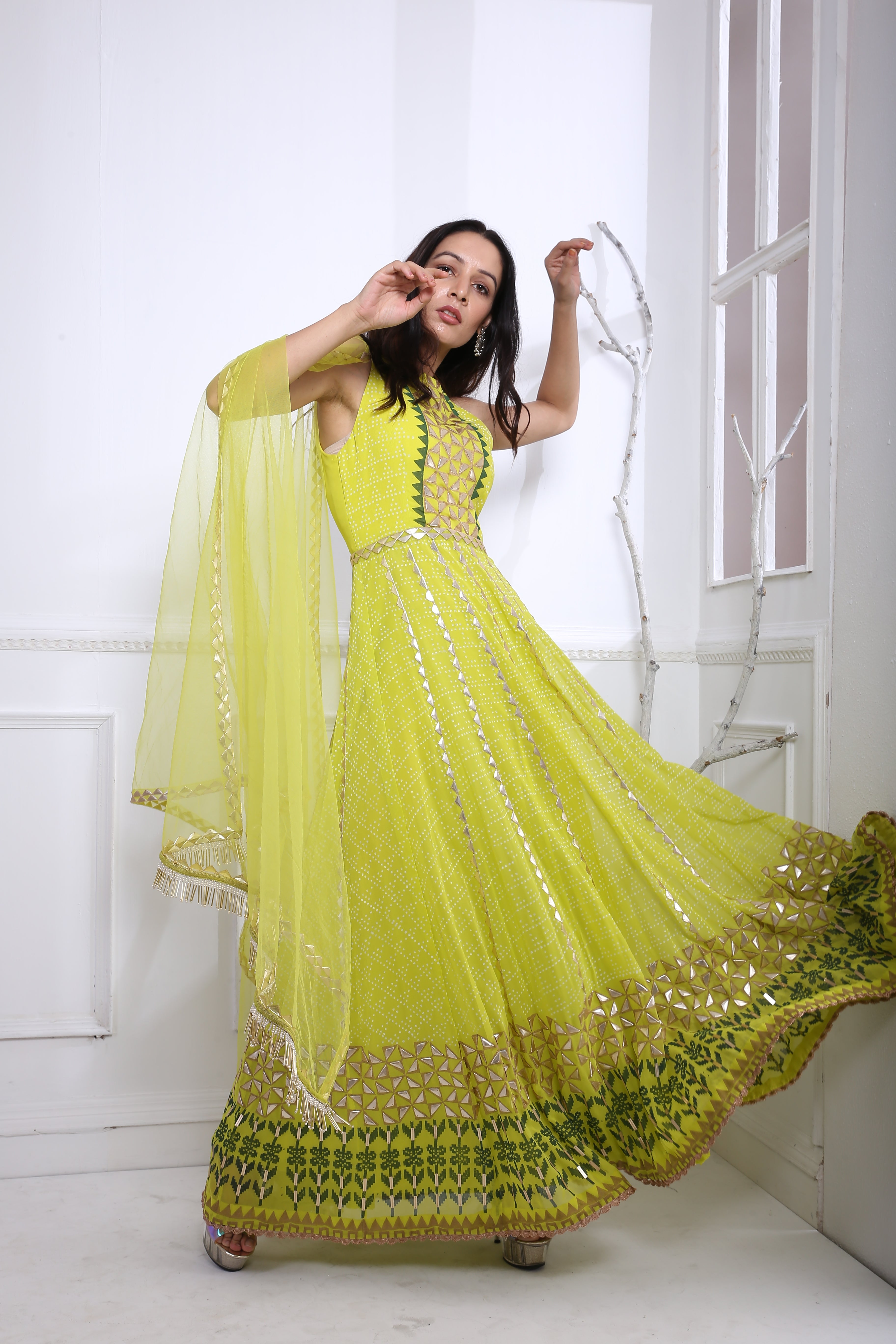 LIME FLOWER ANARKALI