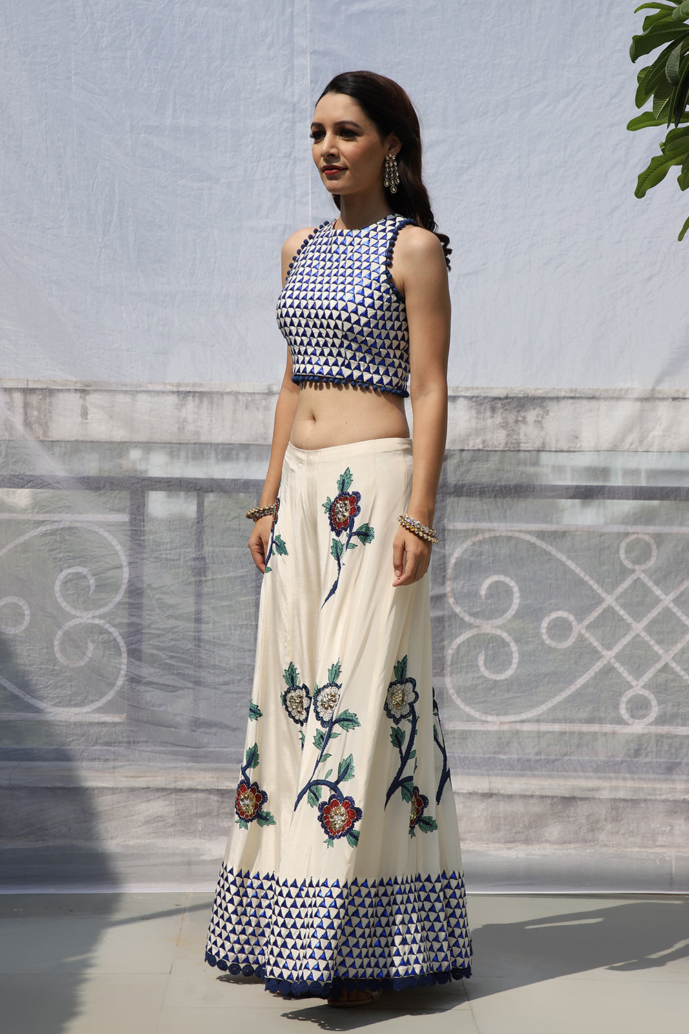 OFF WHITE BIG FLOWER BOOTA GARARA SET