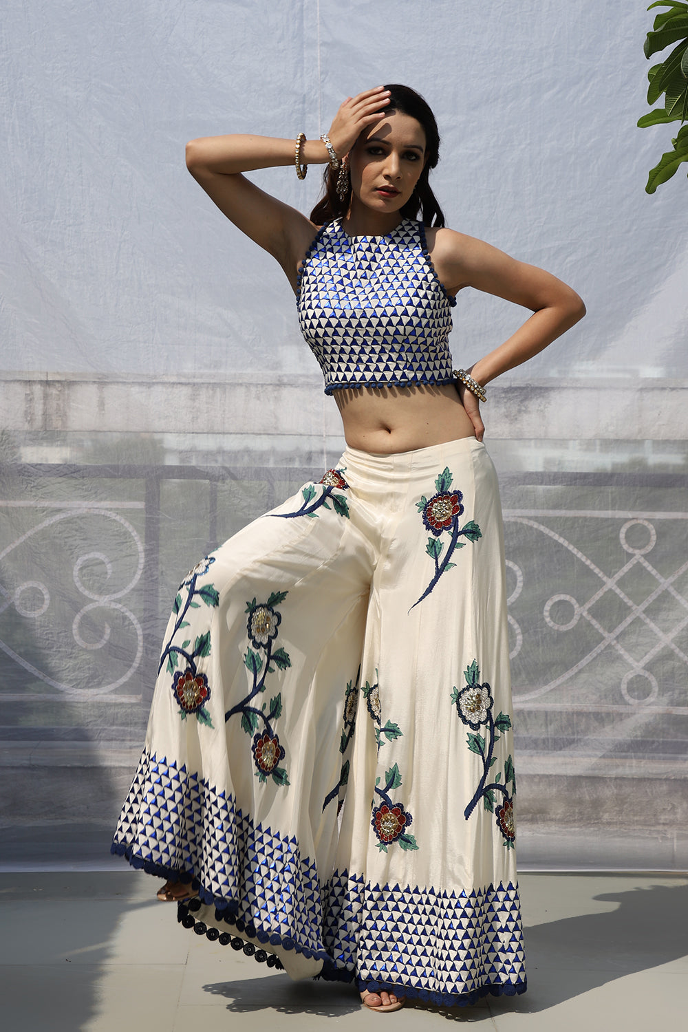 OFF WHITE BIG FLOWER BOOTA GARARA SET