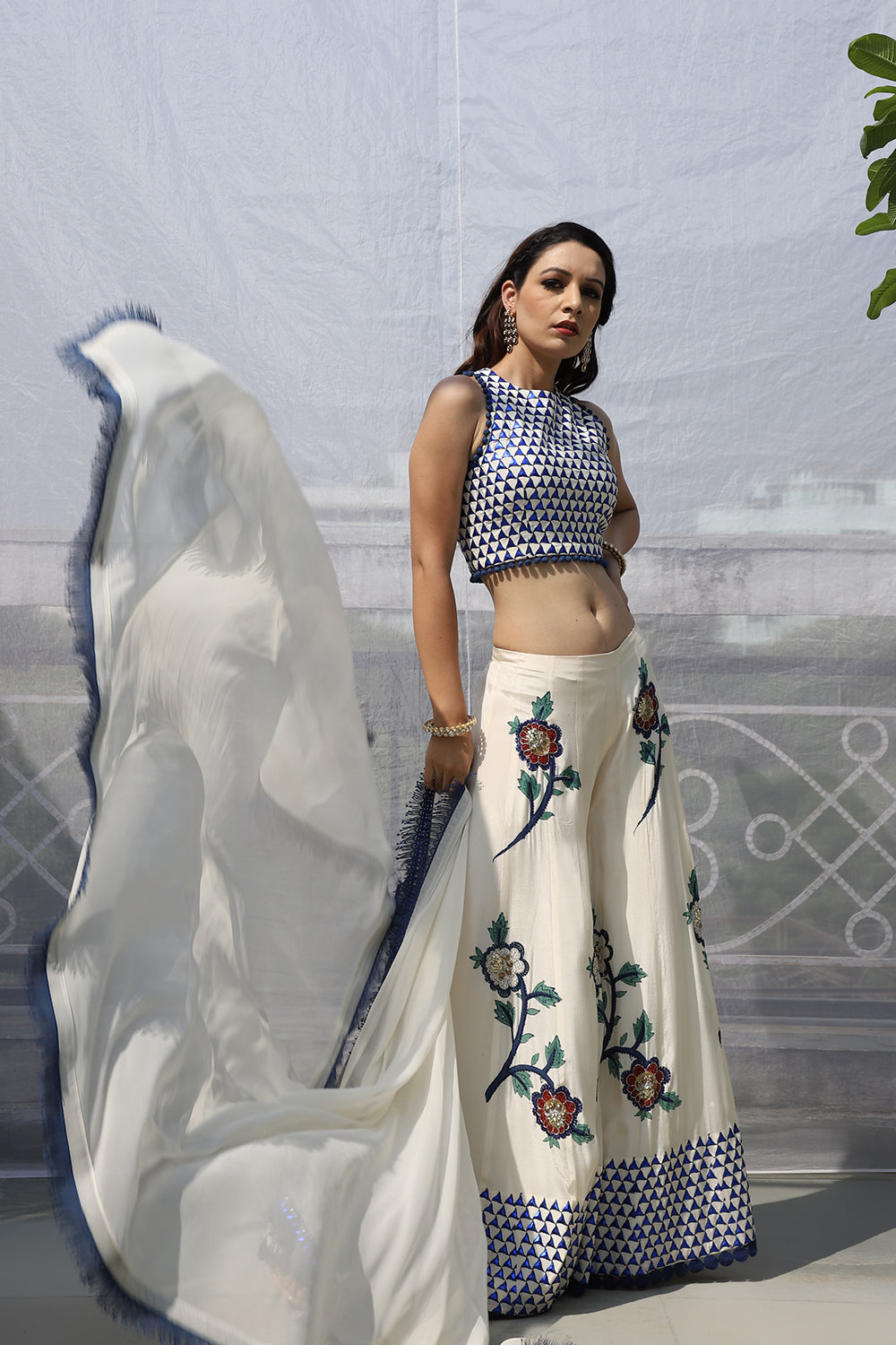 OFF WHITE BIG FLOWER BOOTA GARARA SET