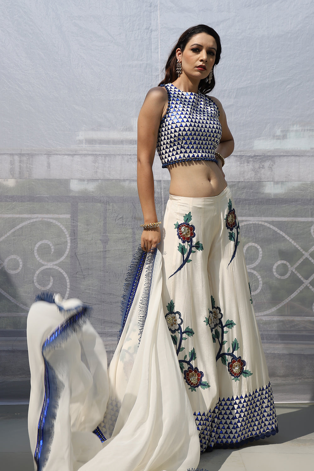 OFF WHITE BIG FLOWER BOOTA GARARA SET
