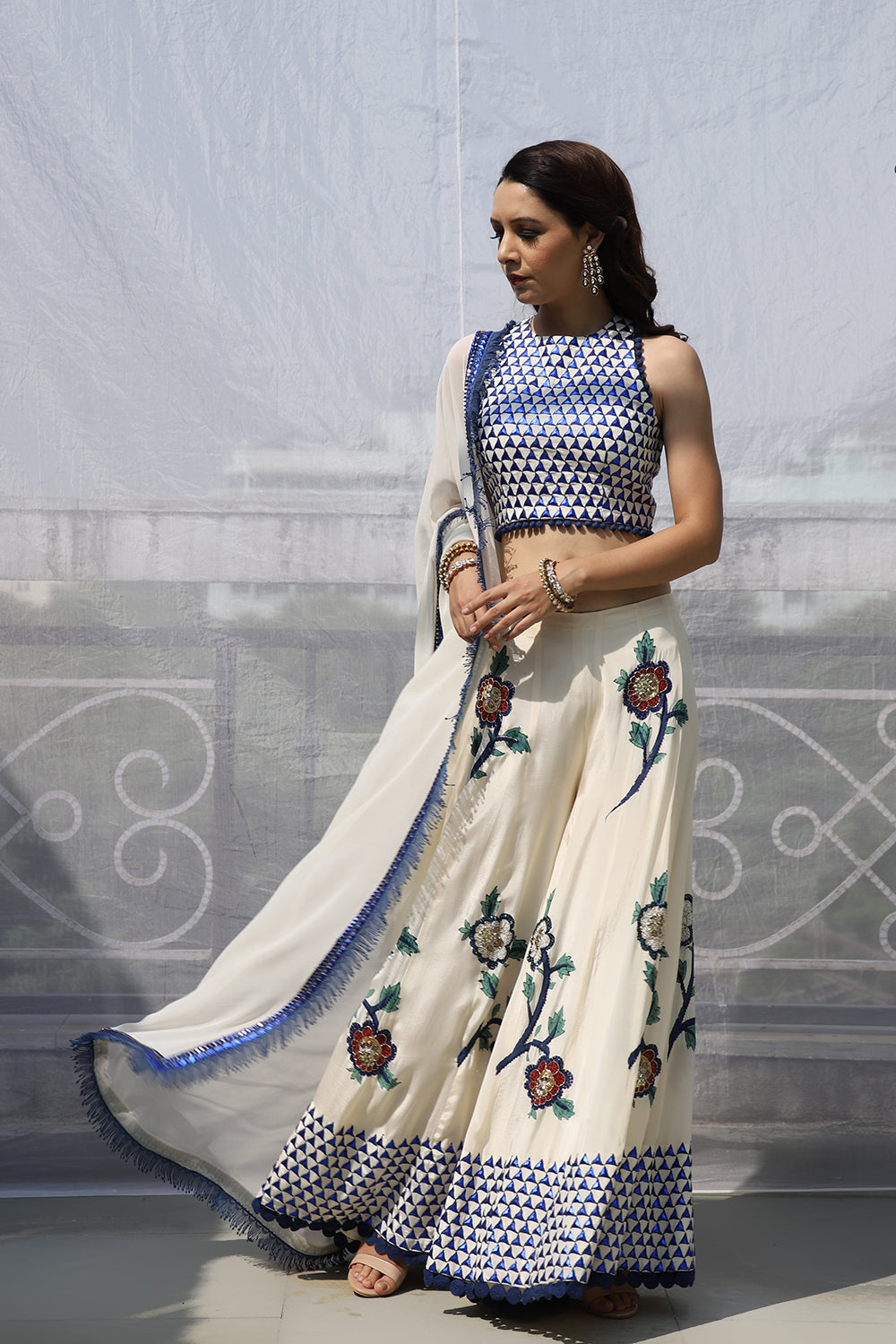 OFF WHITE BIG FLOWER BOOTA GARARA SET