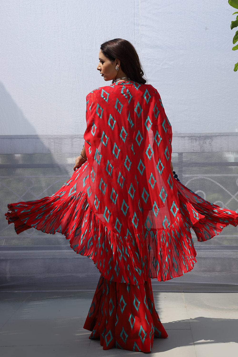 RED DIAMOND MOTIF SHARARA SET