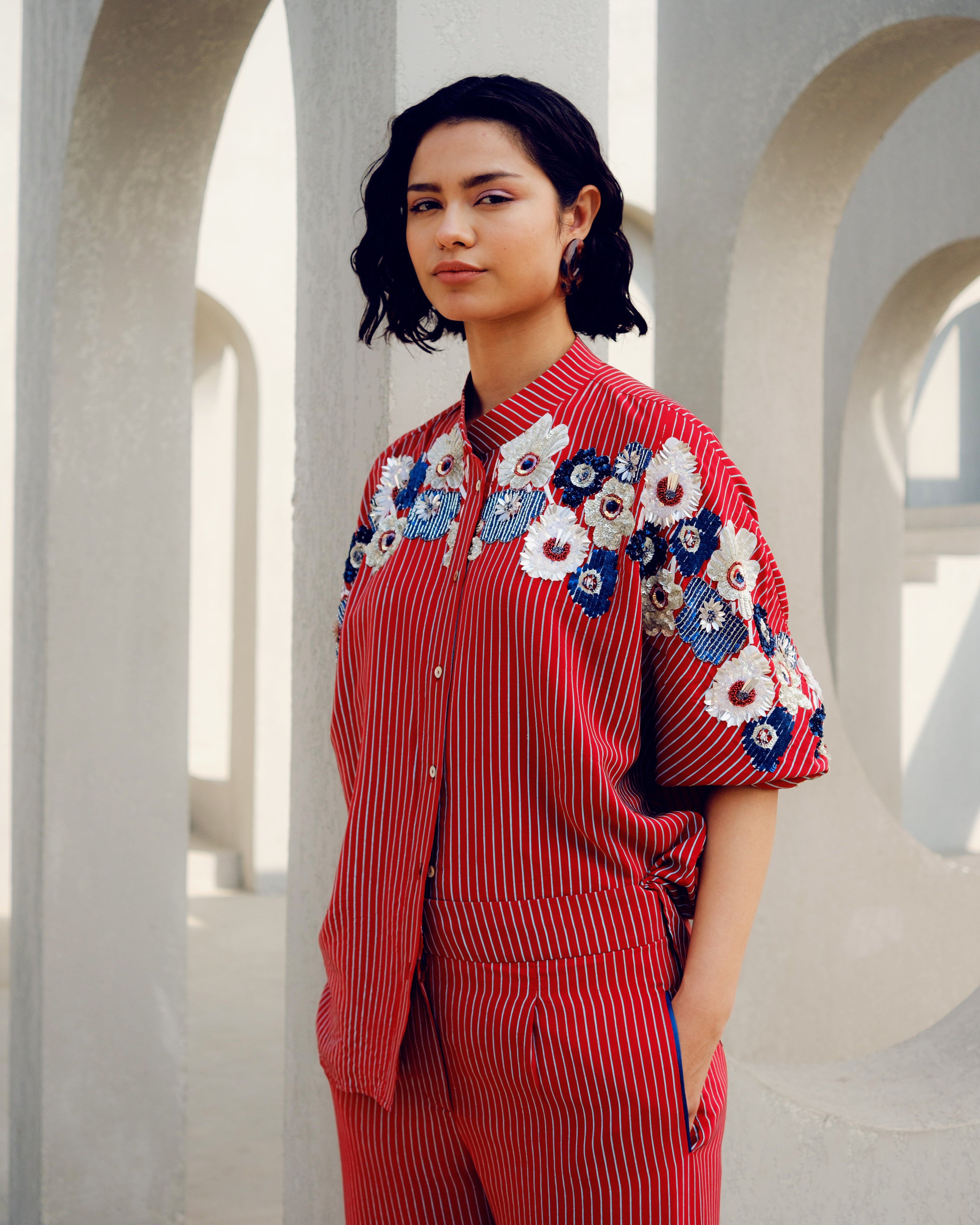 RED CHLOE KIMONO SHIRT