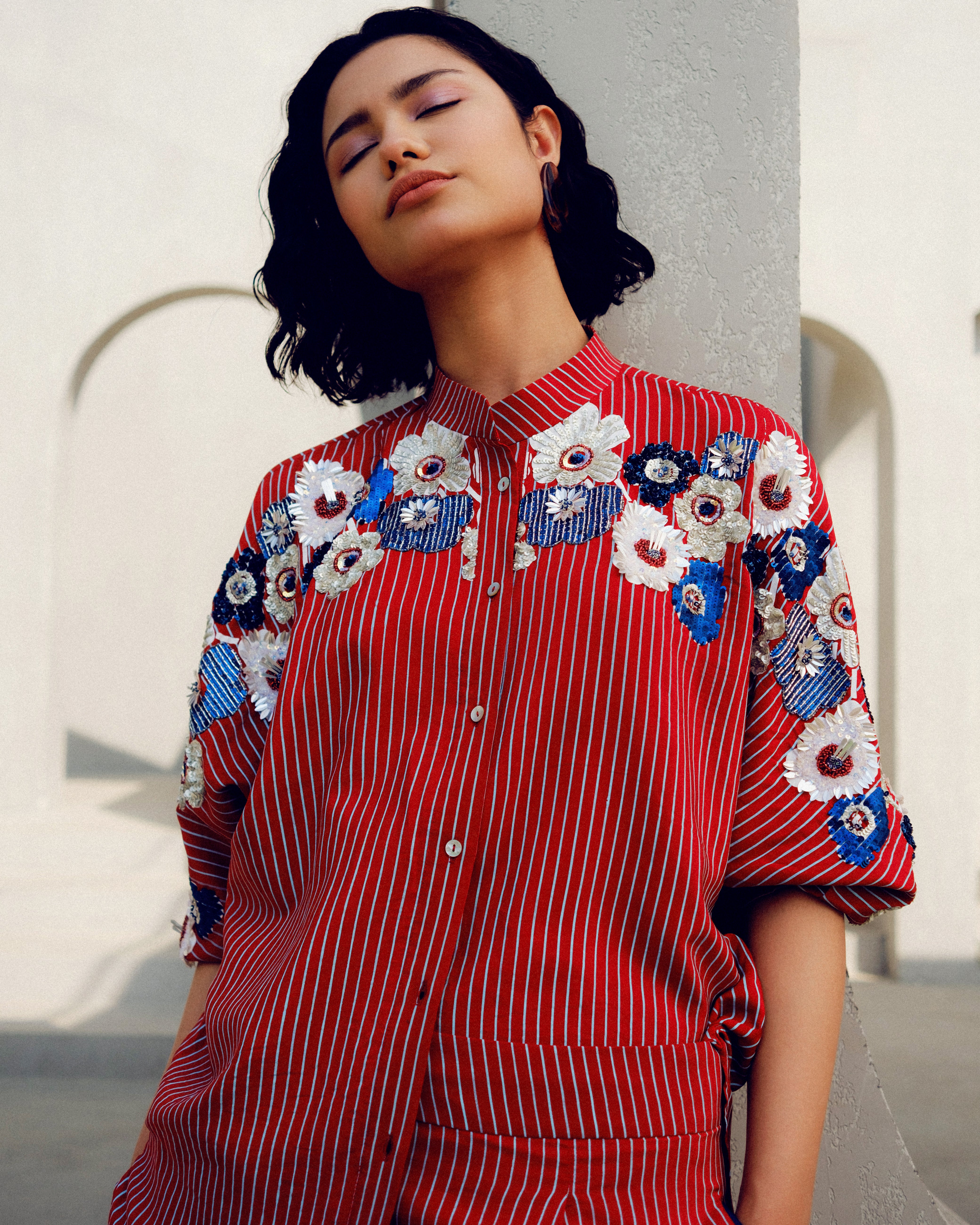 RED PLAIN STRIPE PANTS