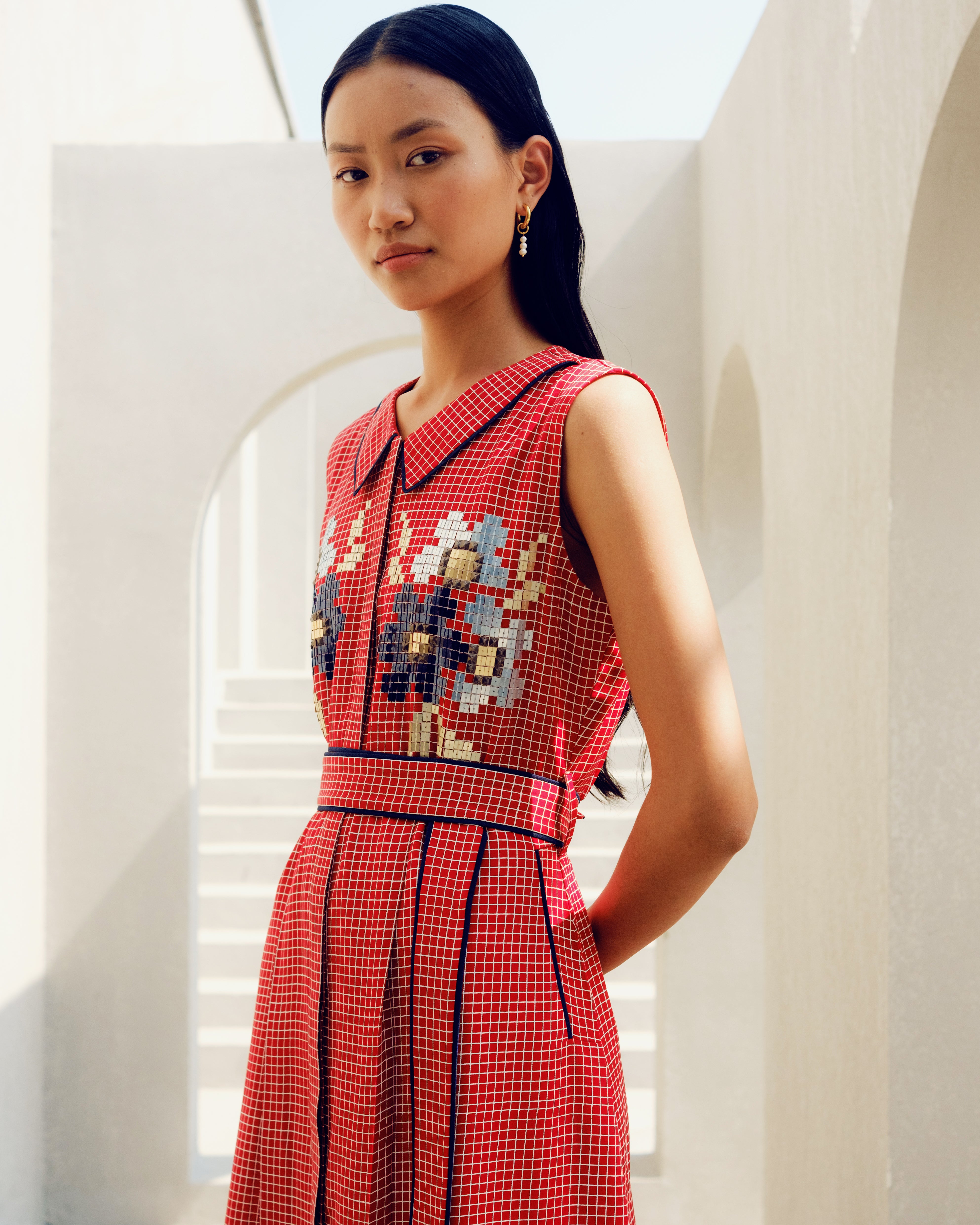 RED MINI CHECK DRESS