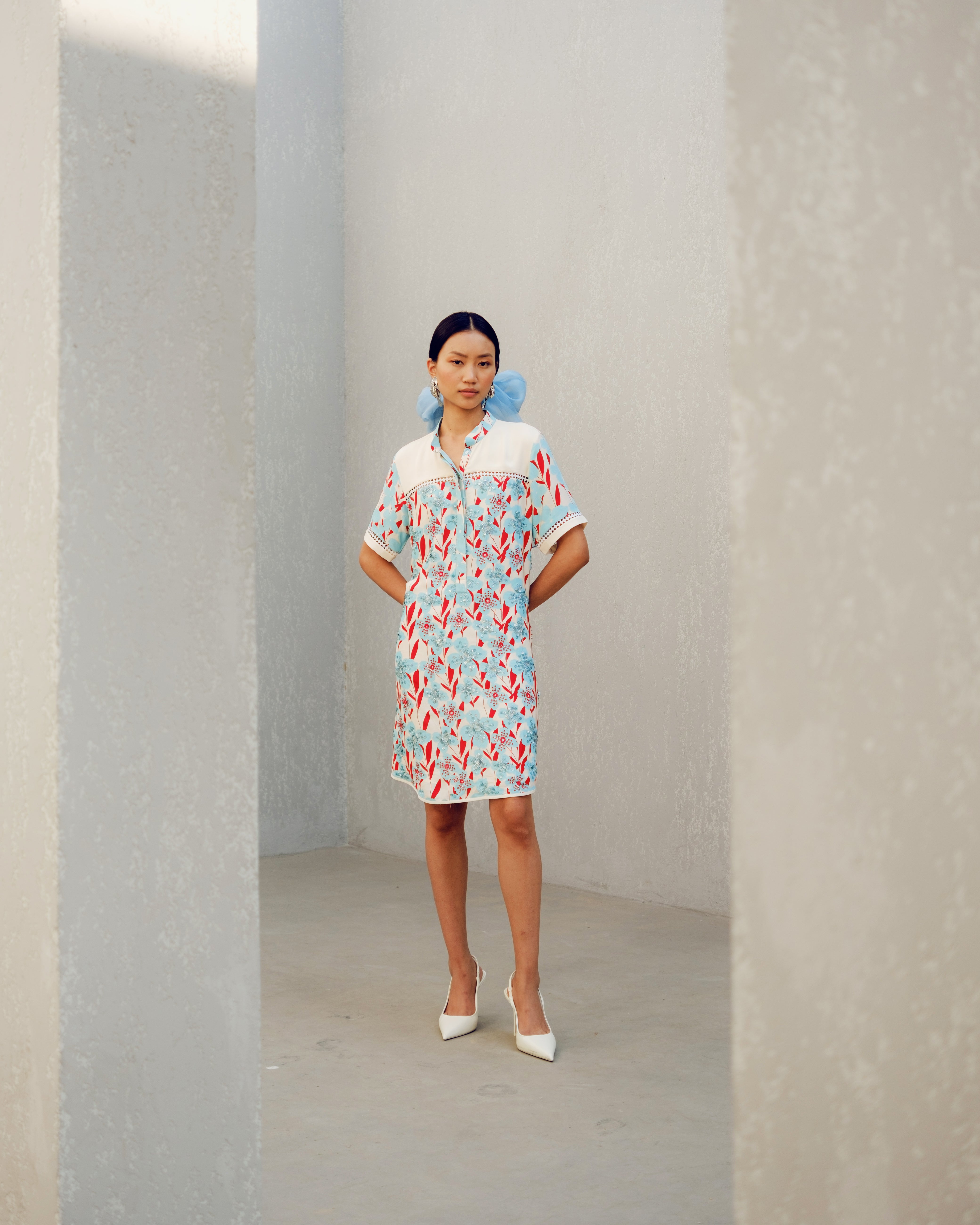 WHITE PRINT PLAY SHIRT DRESS