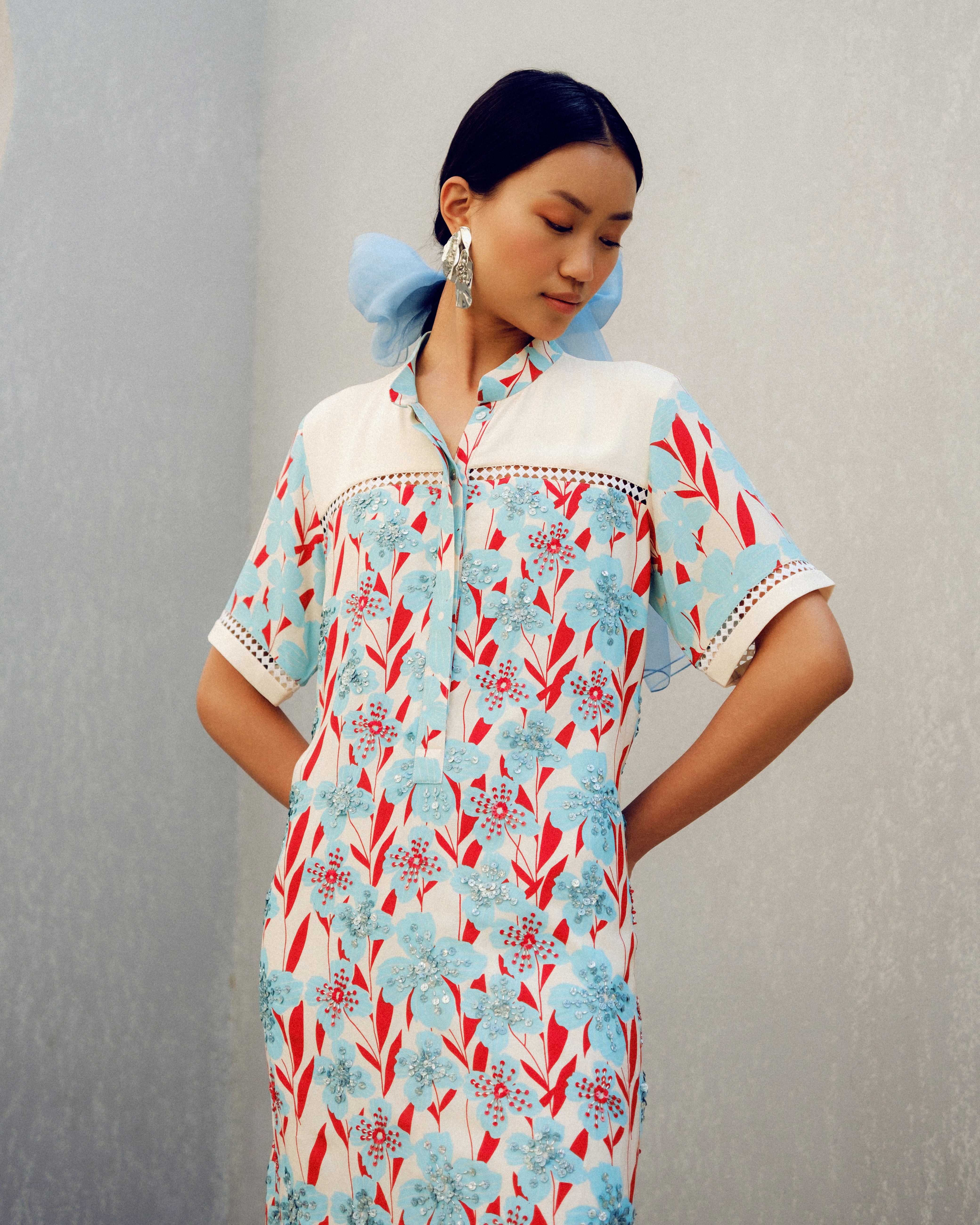 WHITE PRINT PLAY SHIRT DRESS