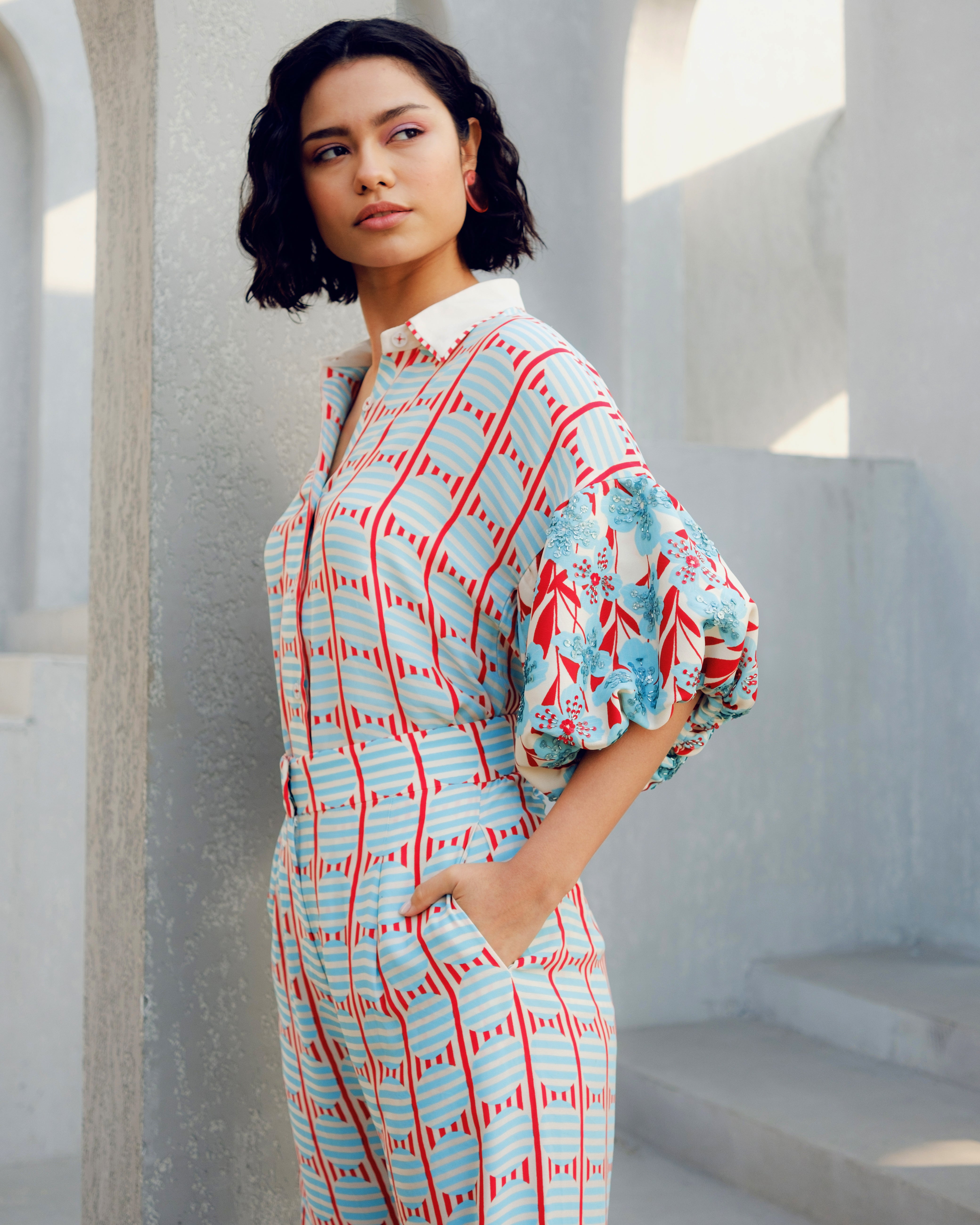 WHITE PRINT PLAY BALLOON SHIRT