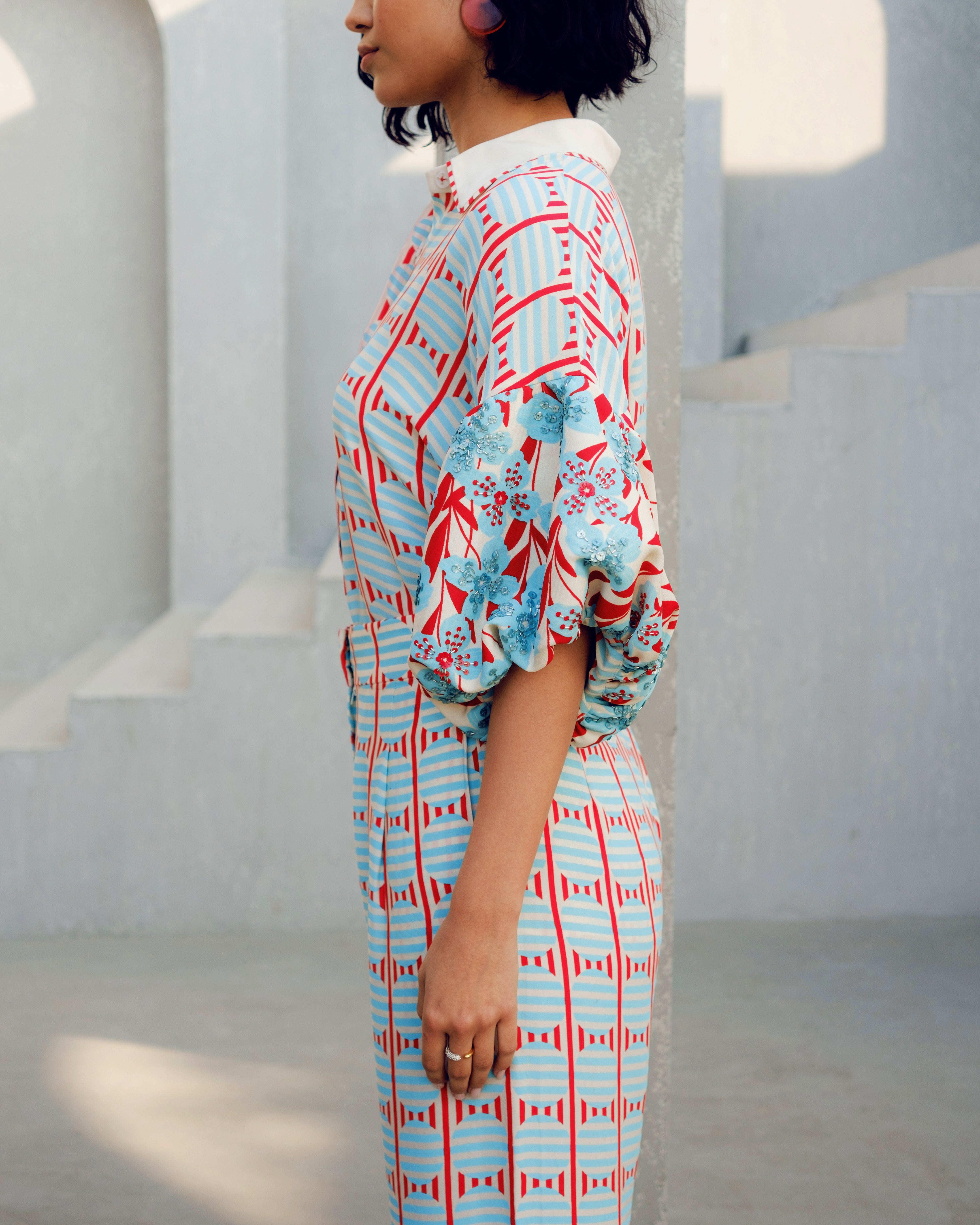 WHITE PRINT PLAY BALLOON SHIRT