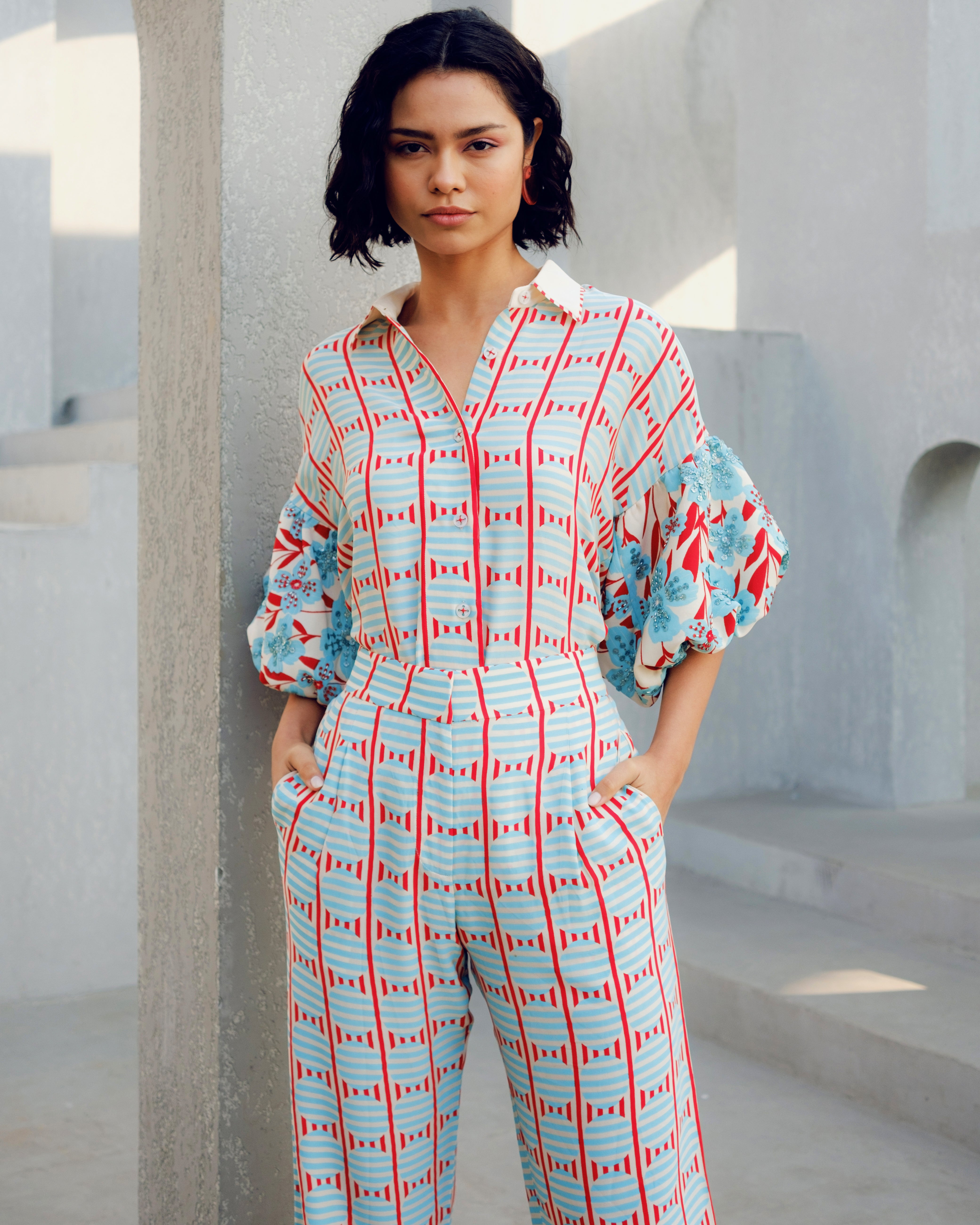 WHITE PRINT PLAY BALLOON SHIRT