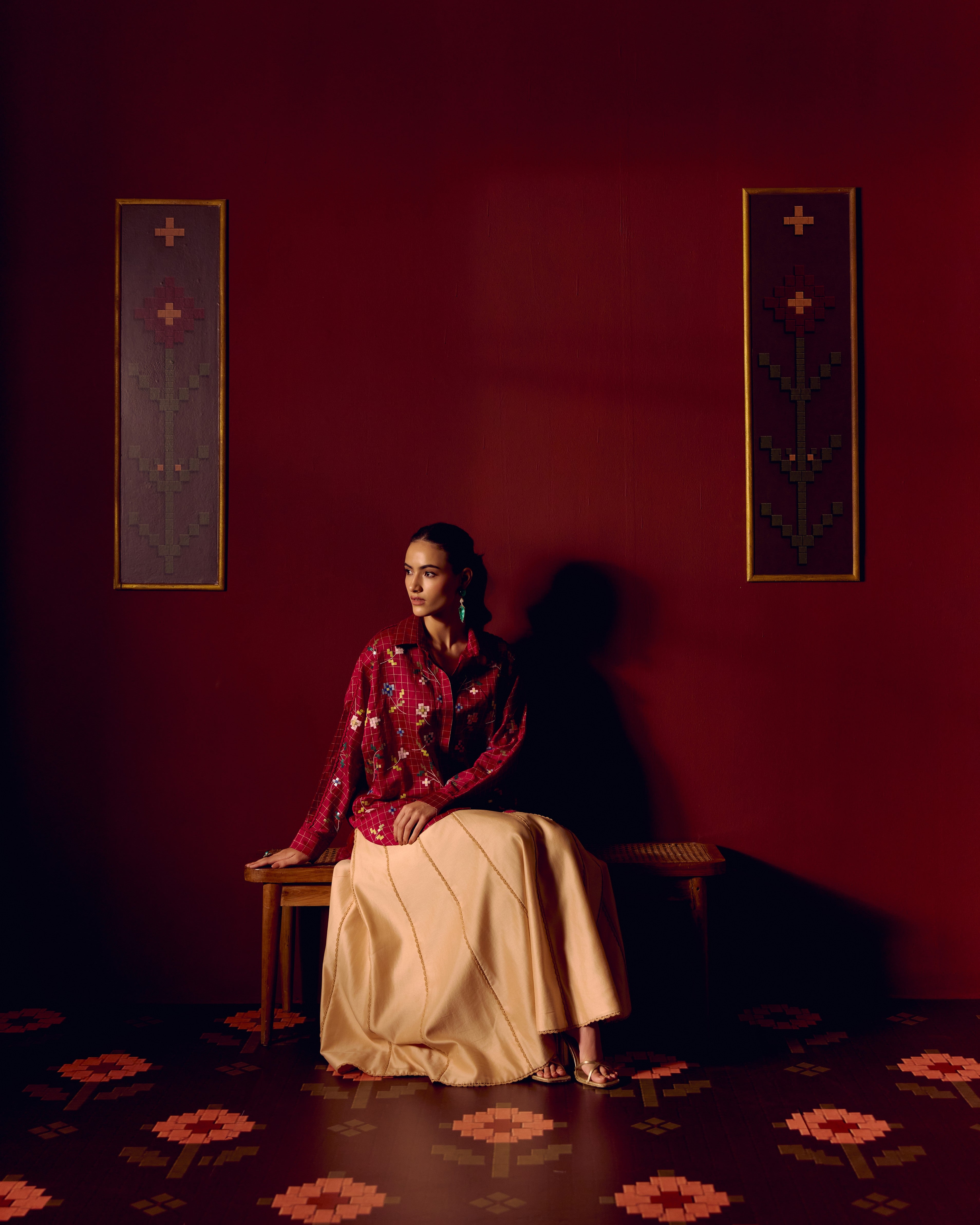 MAROON JAAL KIMONO