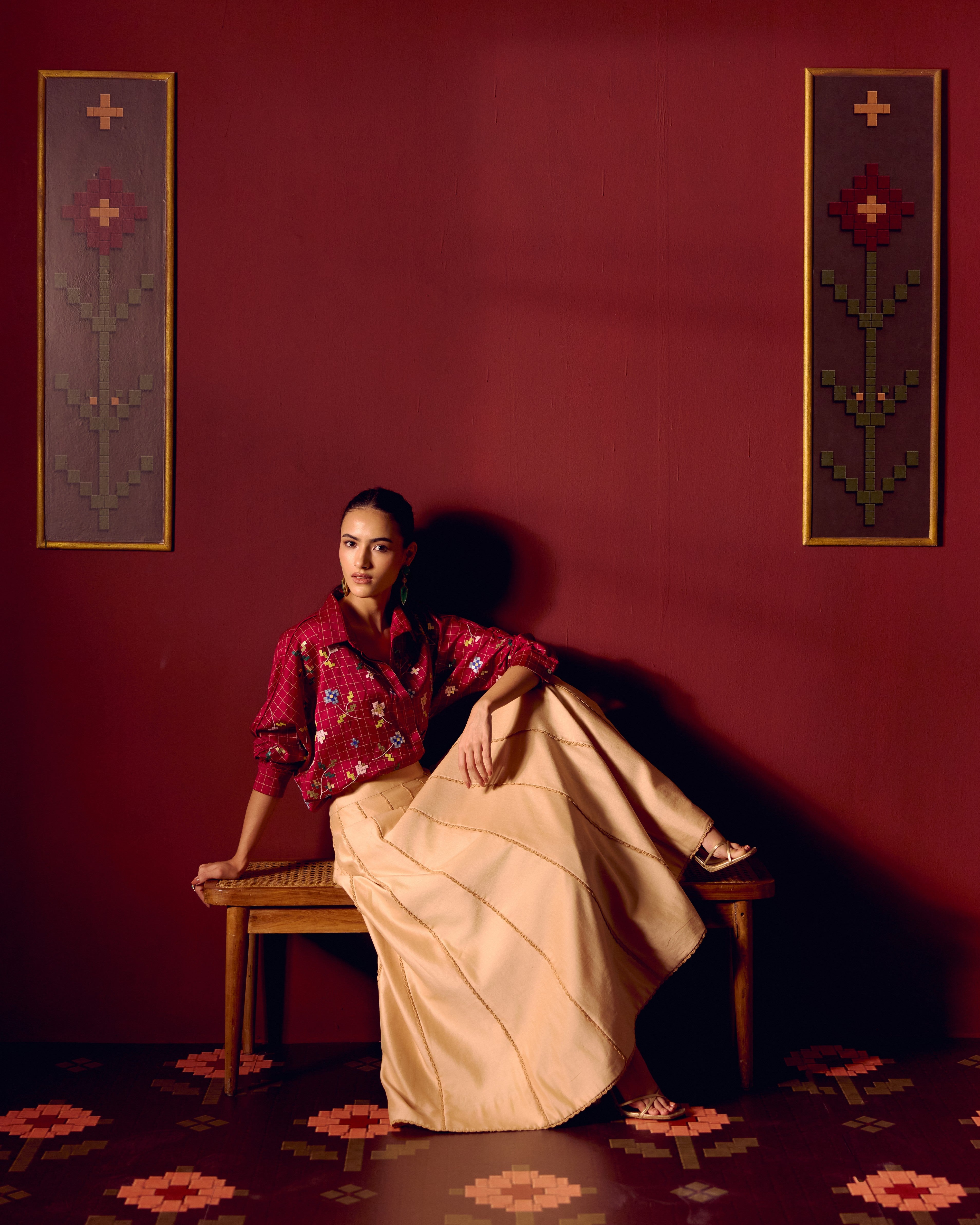 MAROON JAAL KIMONO