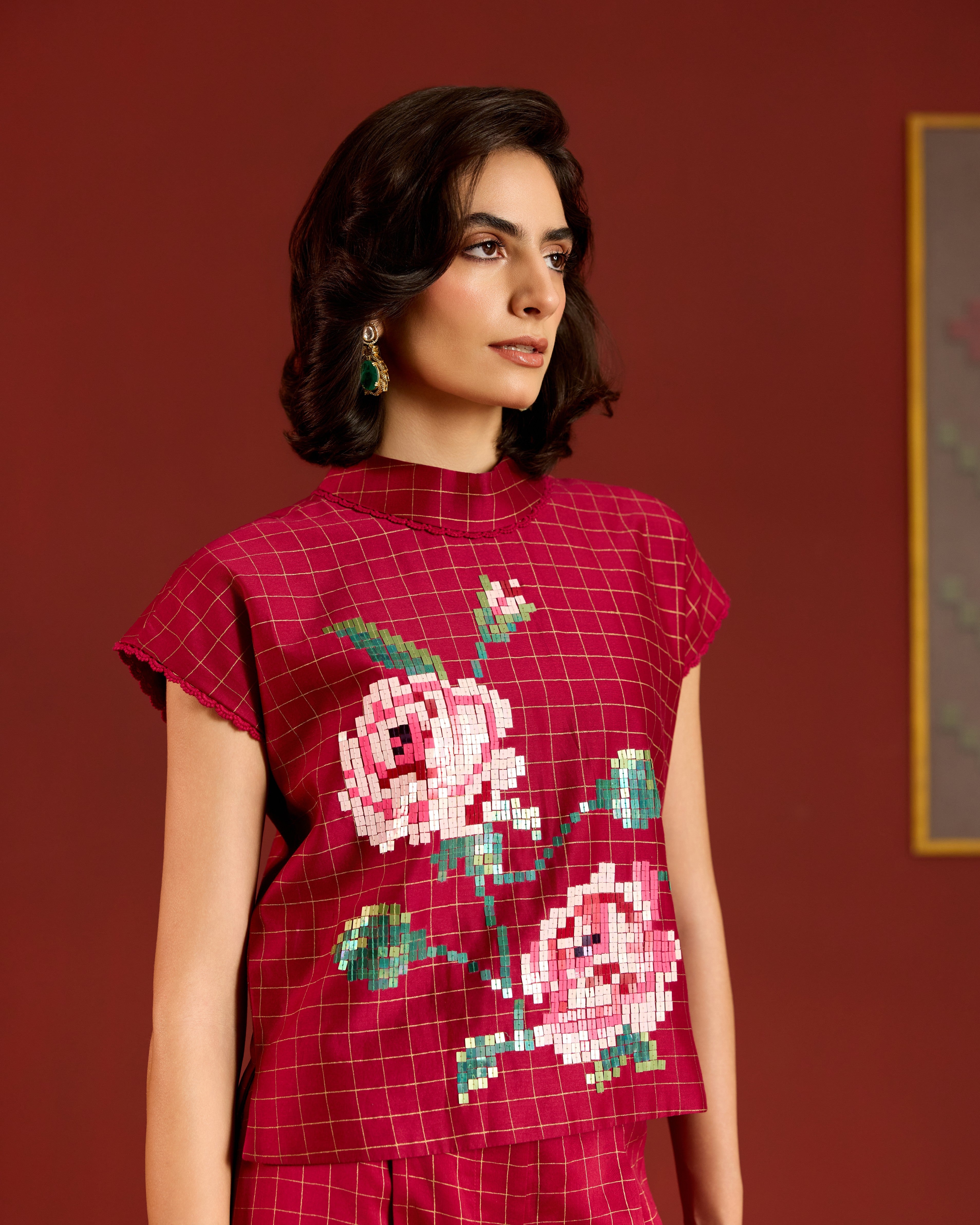 MAROON CROP TOP + SHARARA