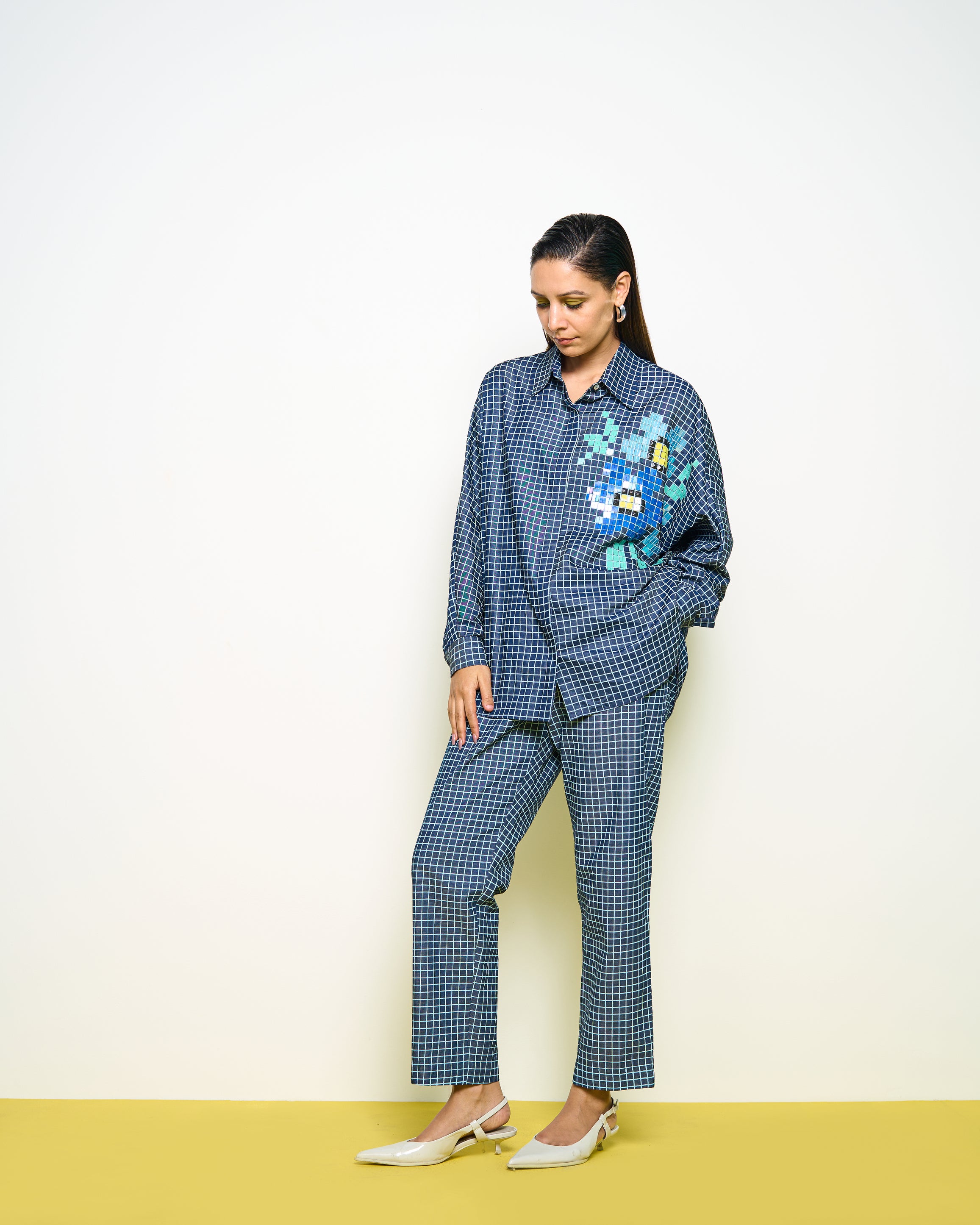 Denim checkered pants