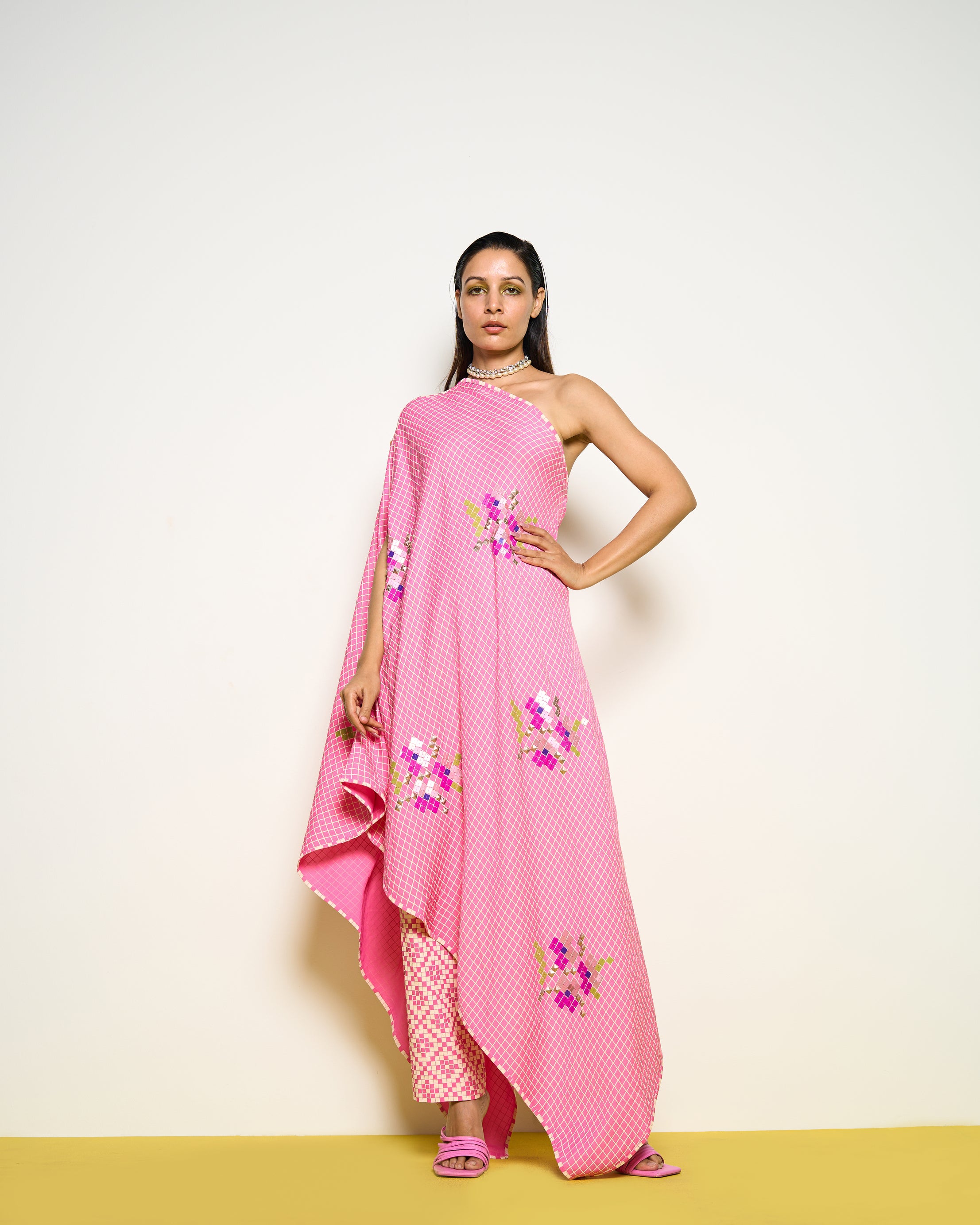Pink one-shoulder co-ord set