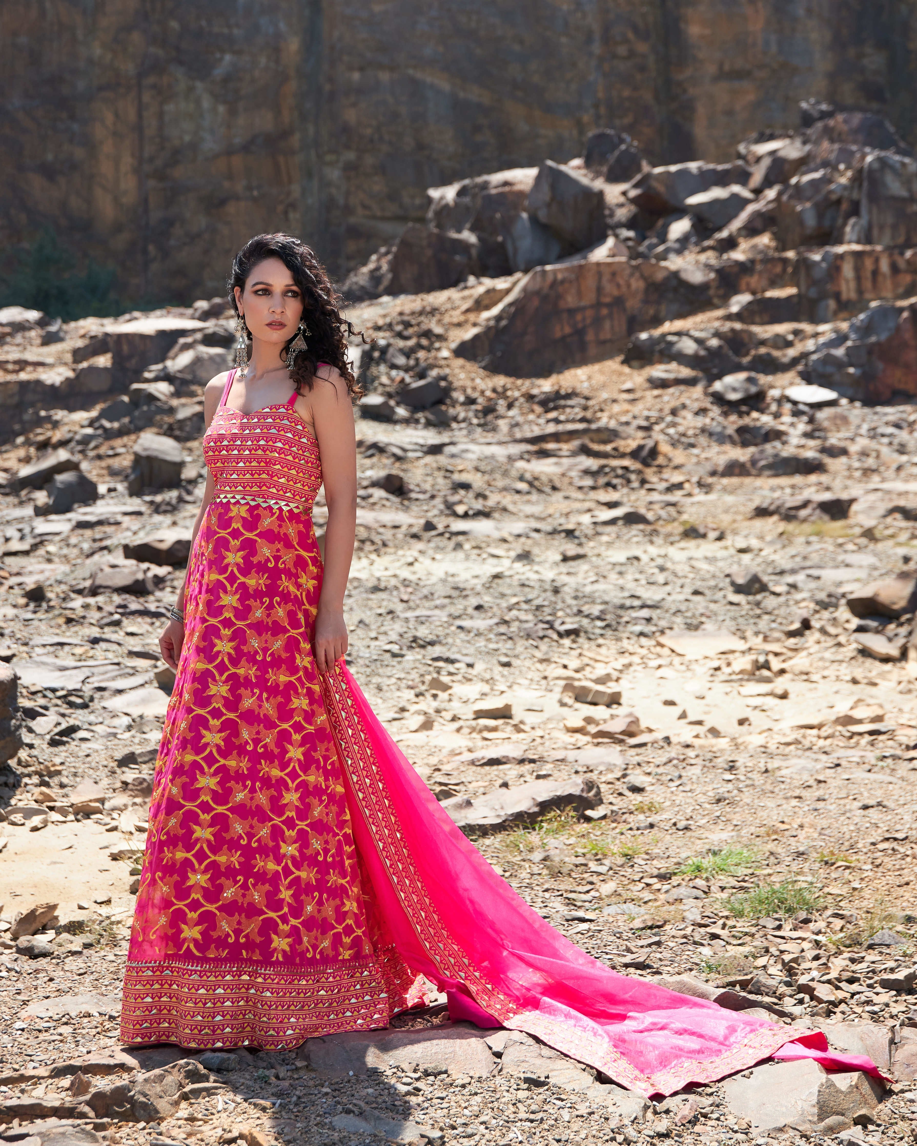 HOT PINK JAAL ANARKALI