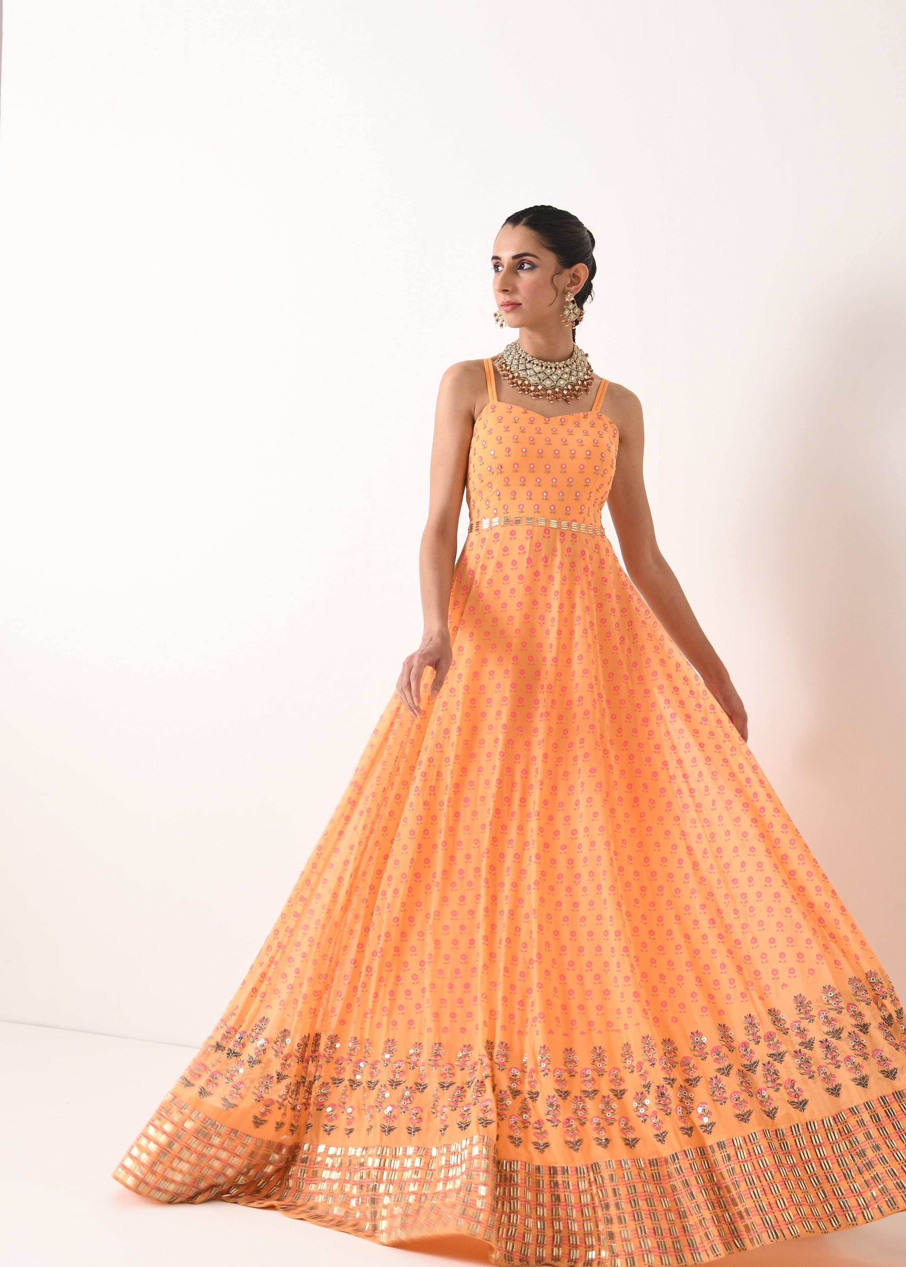 SORBET ORANGE SMALL BOOTI 2 BORDER STRAP ANARKALI