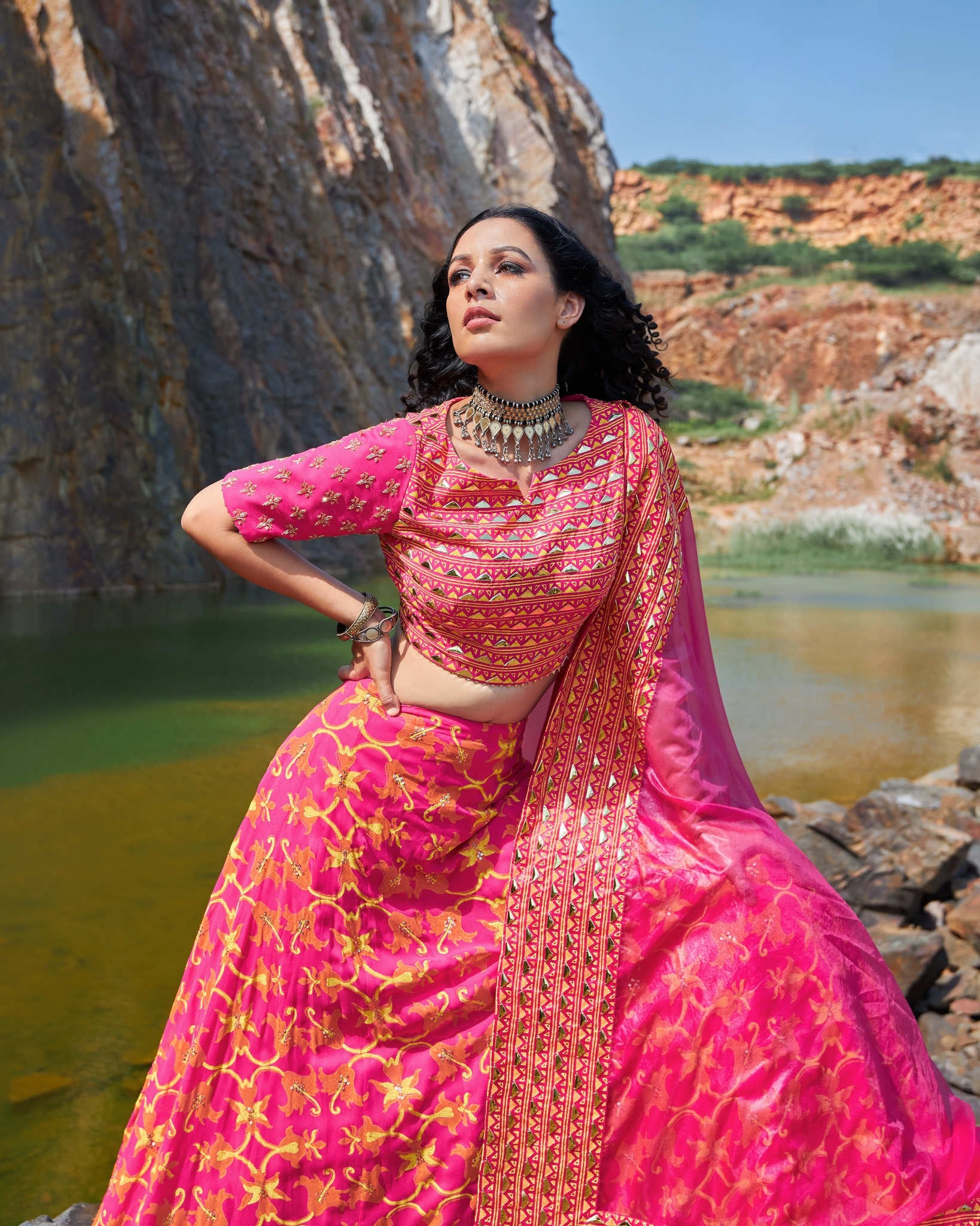 HOT PINK JAAL LEHNGA