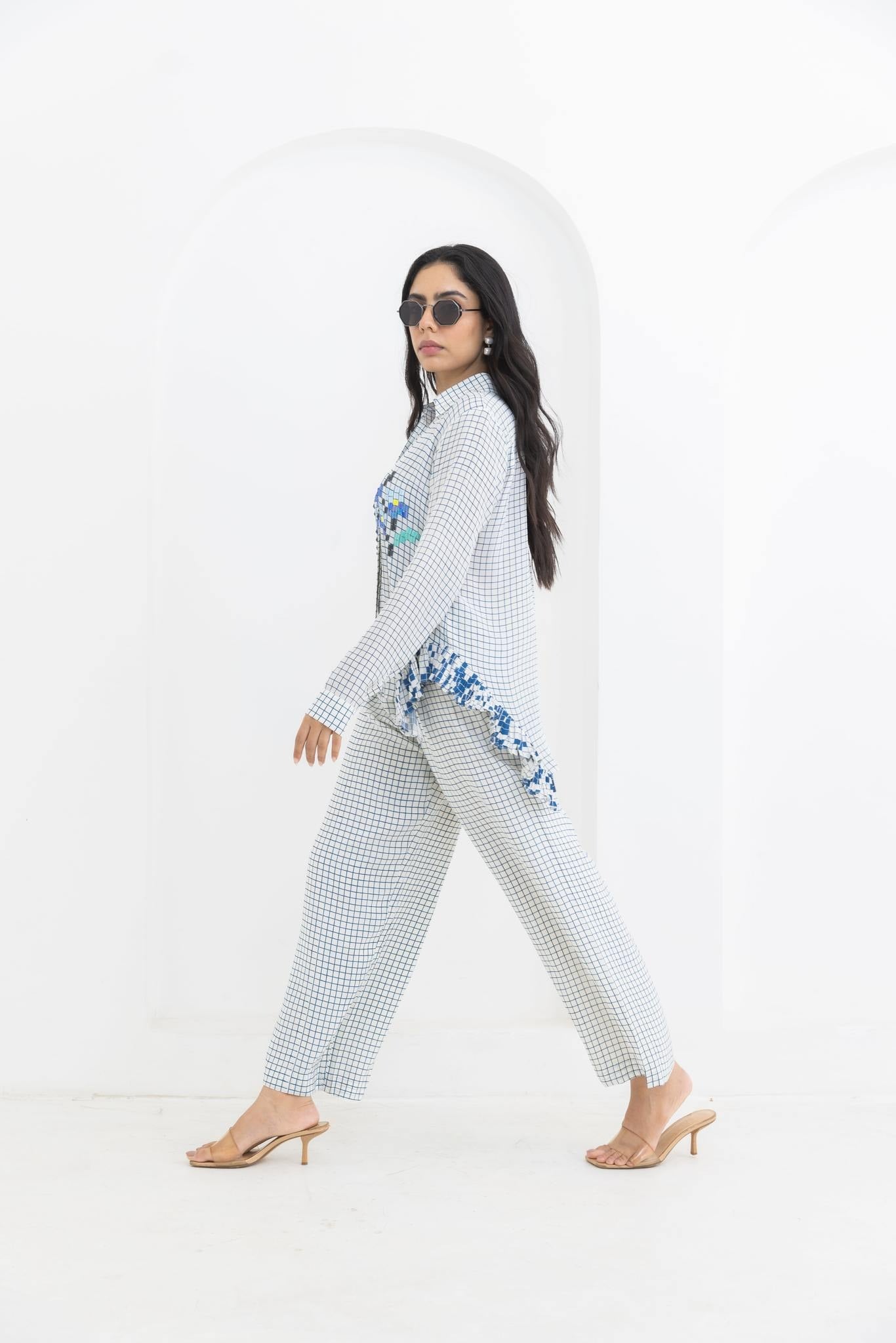 BLUE SIDE FRILL CO-ORD