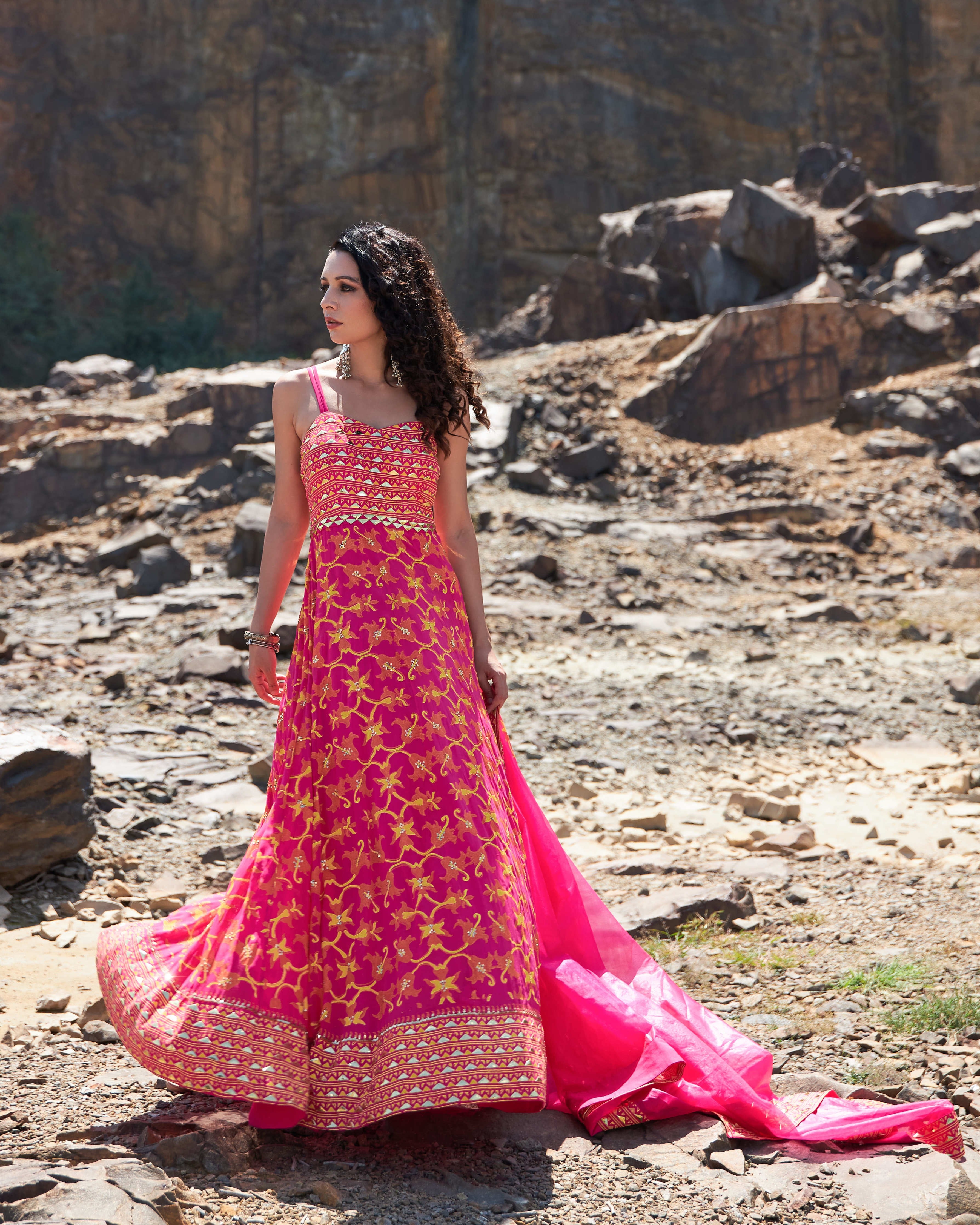 HOT PINK JAAL ANARKALI