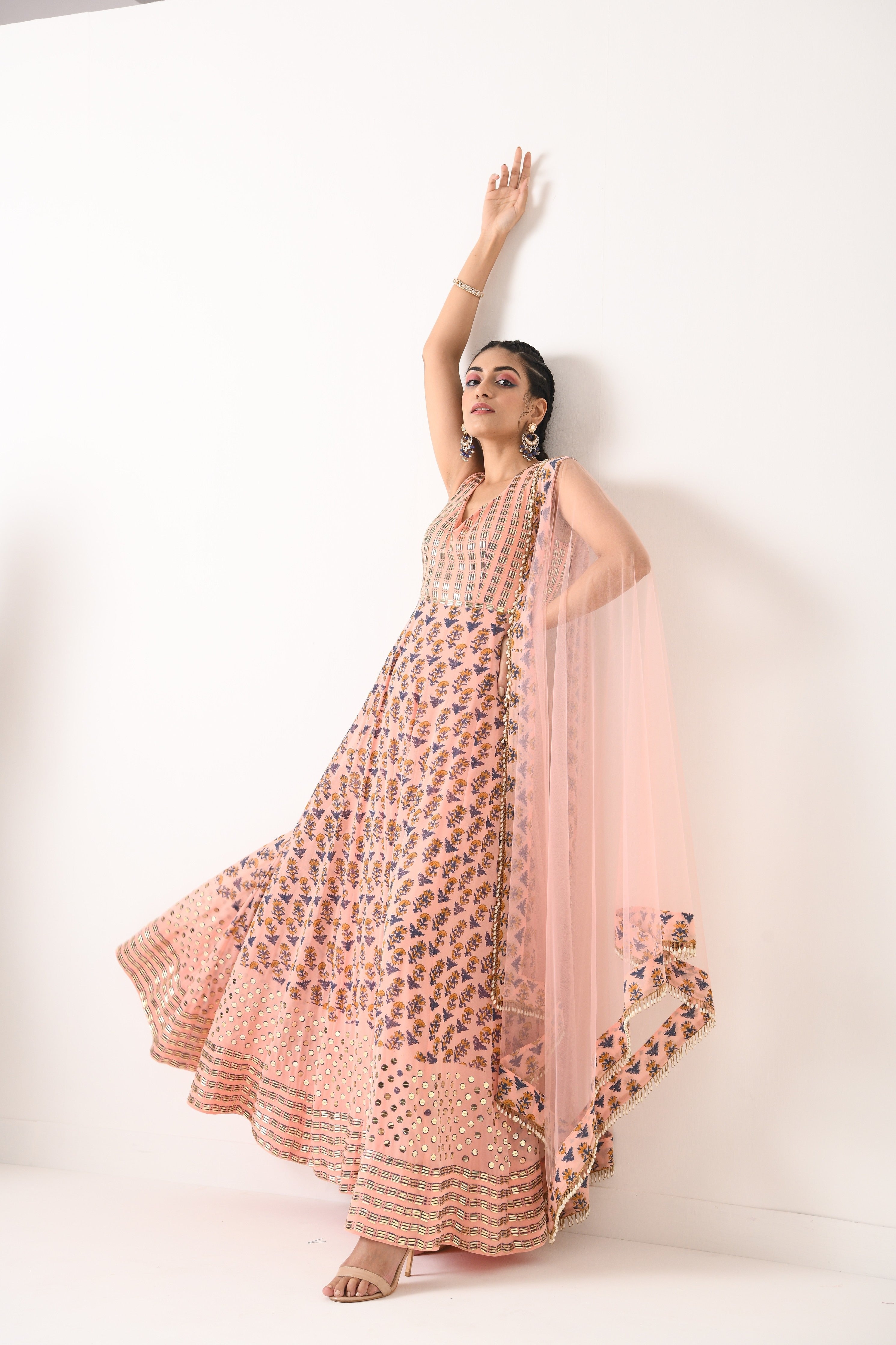 BLUSH PINK GOLDEN LEAF MOTIF LEHNGA
