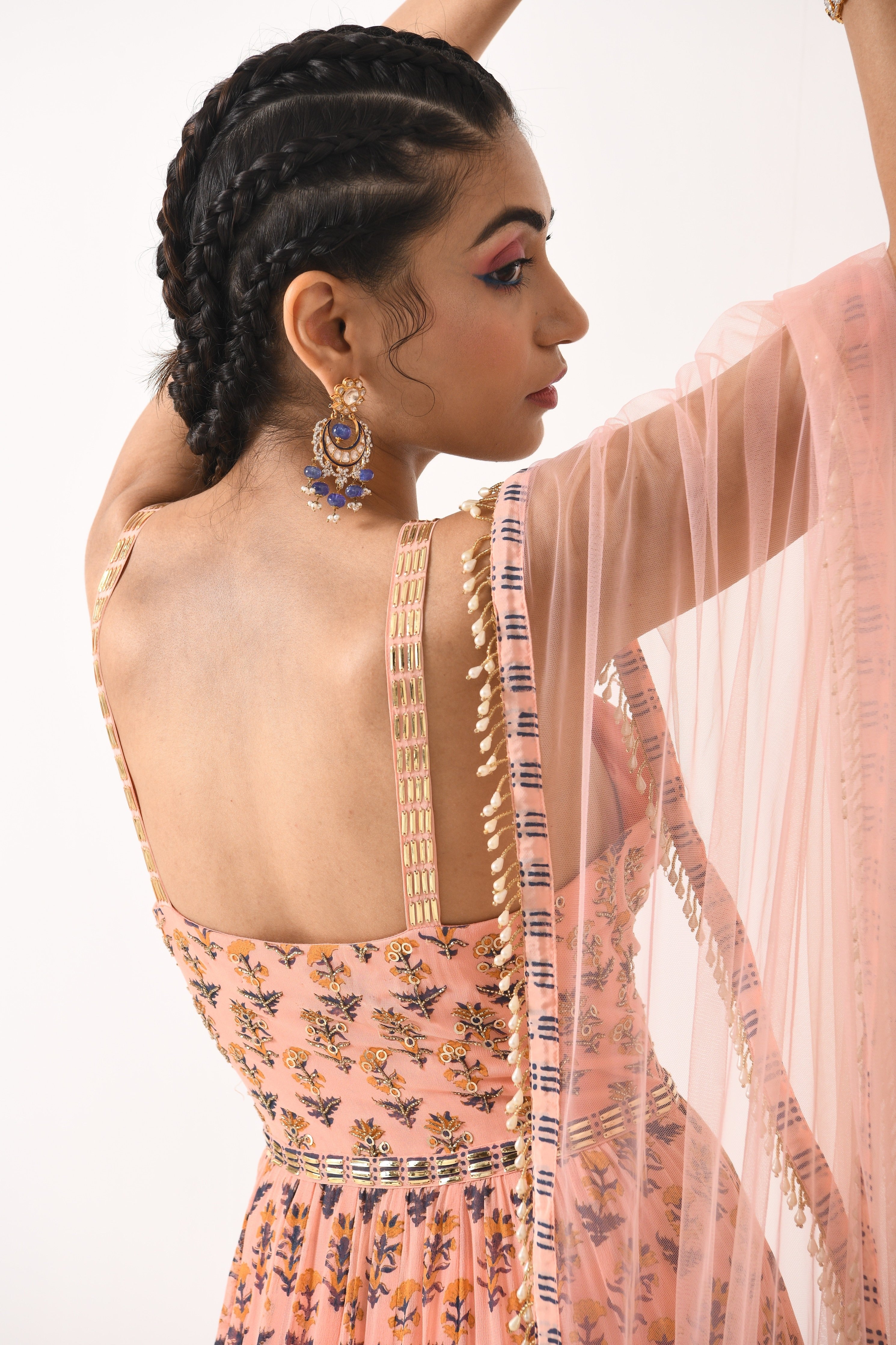 BLUSH PINK ALL OVER PRINT STRAP ANARKALI