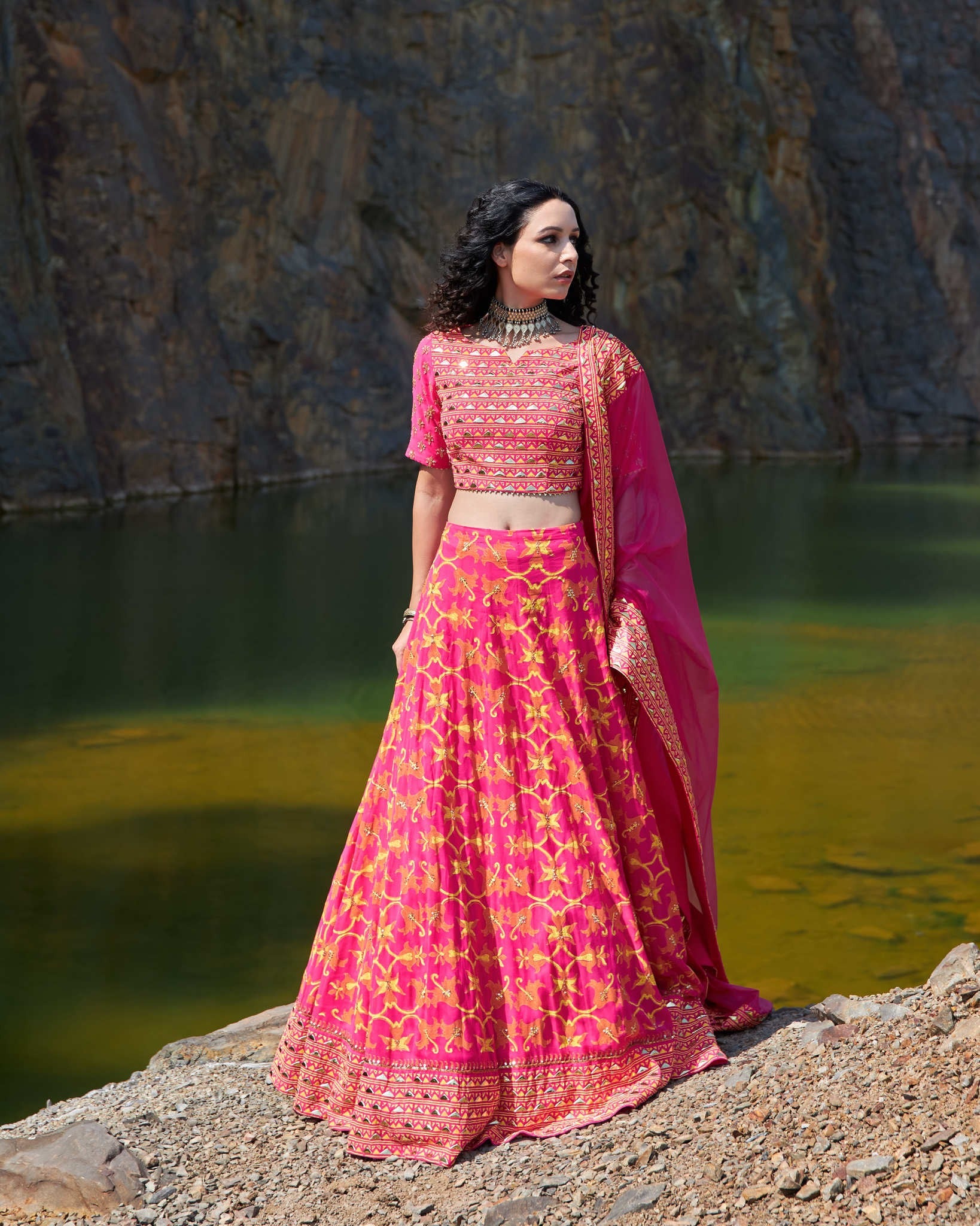 HOT PINK JAAL LEHNGA