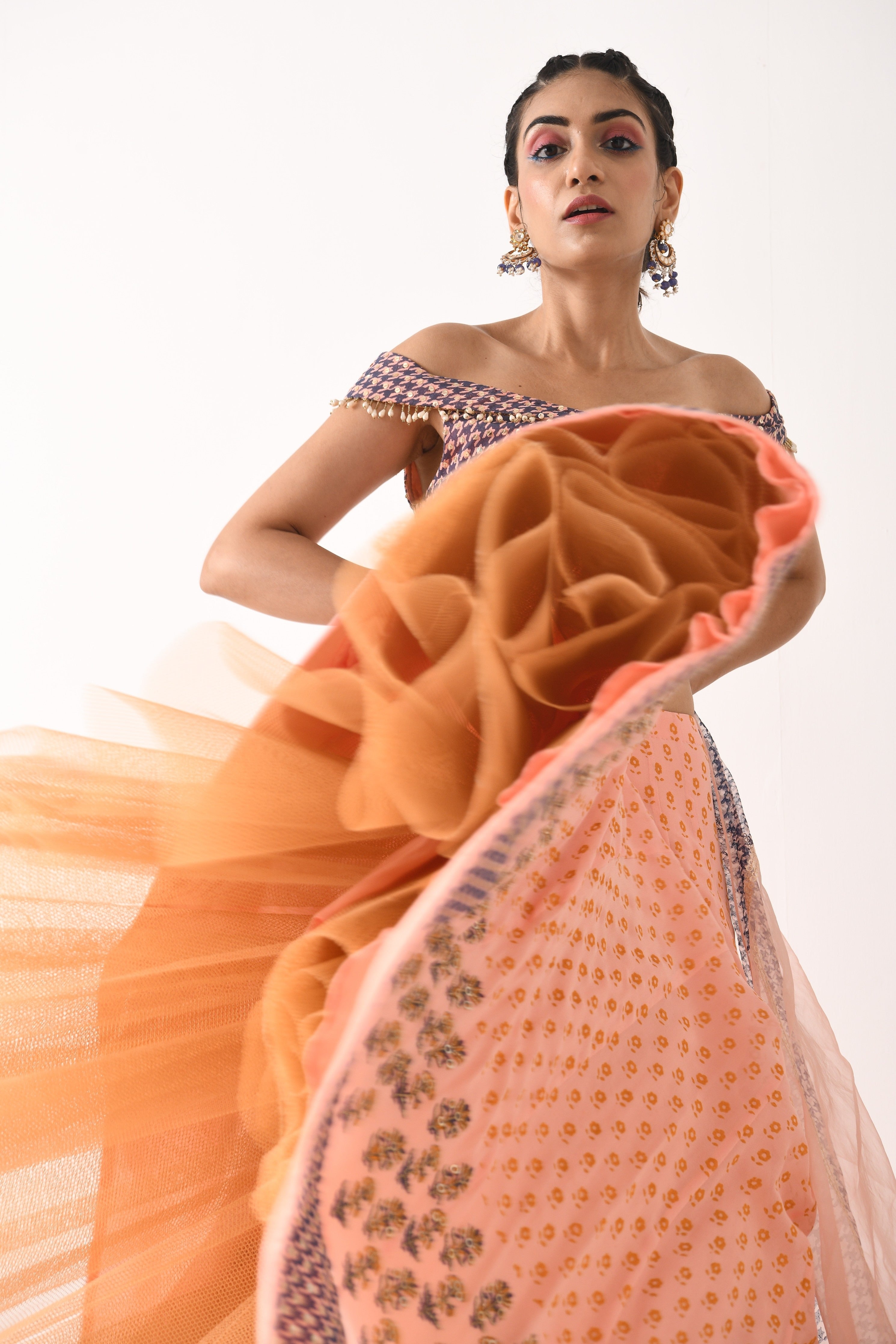 BLUSH PINK HOUNDSTOOTH LEHNGA SET