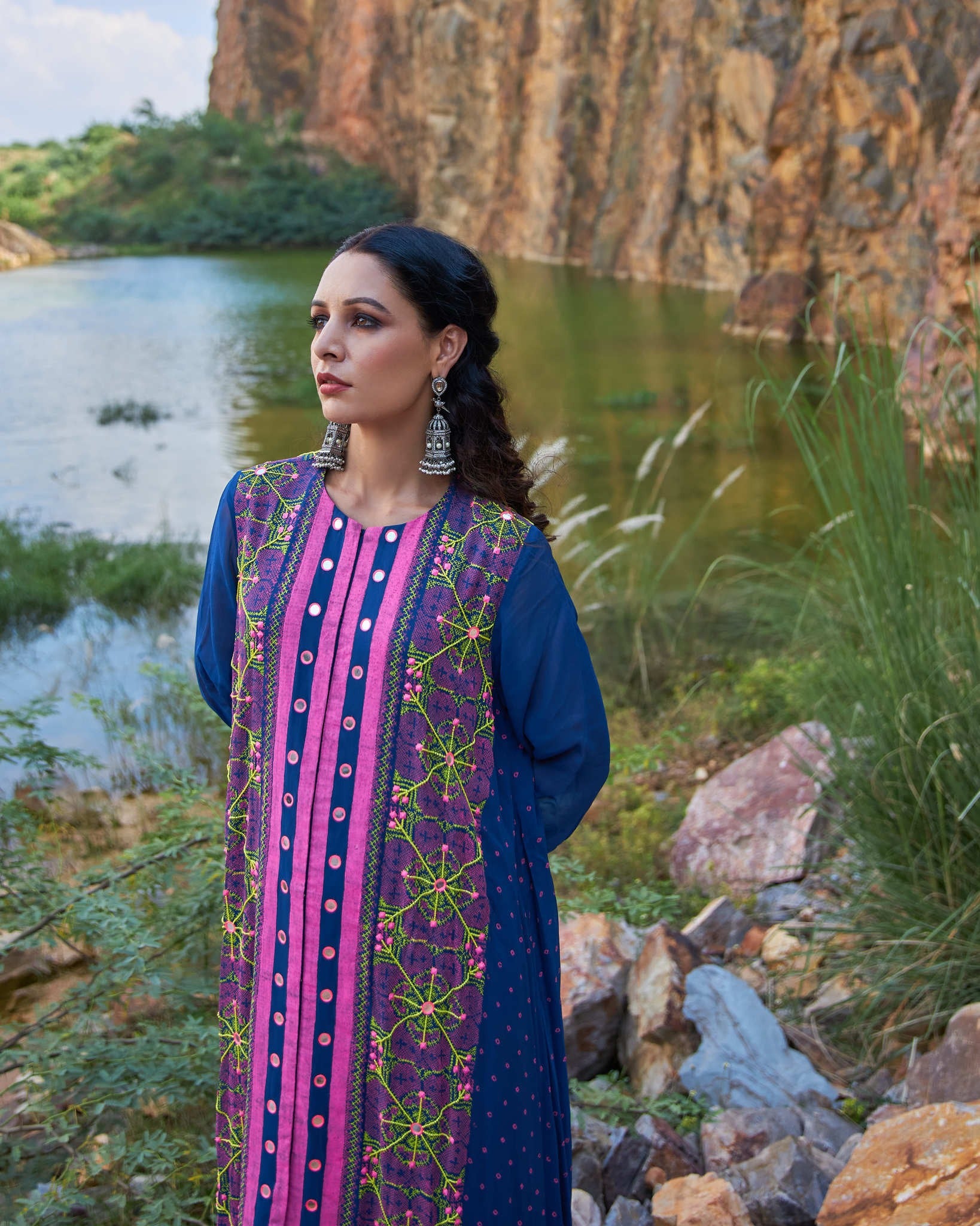 KUTCH BLUE A-Line KURTA SET