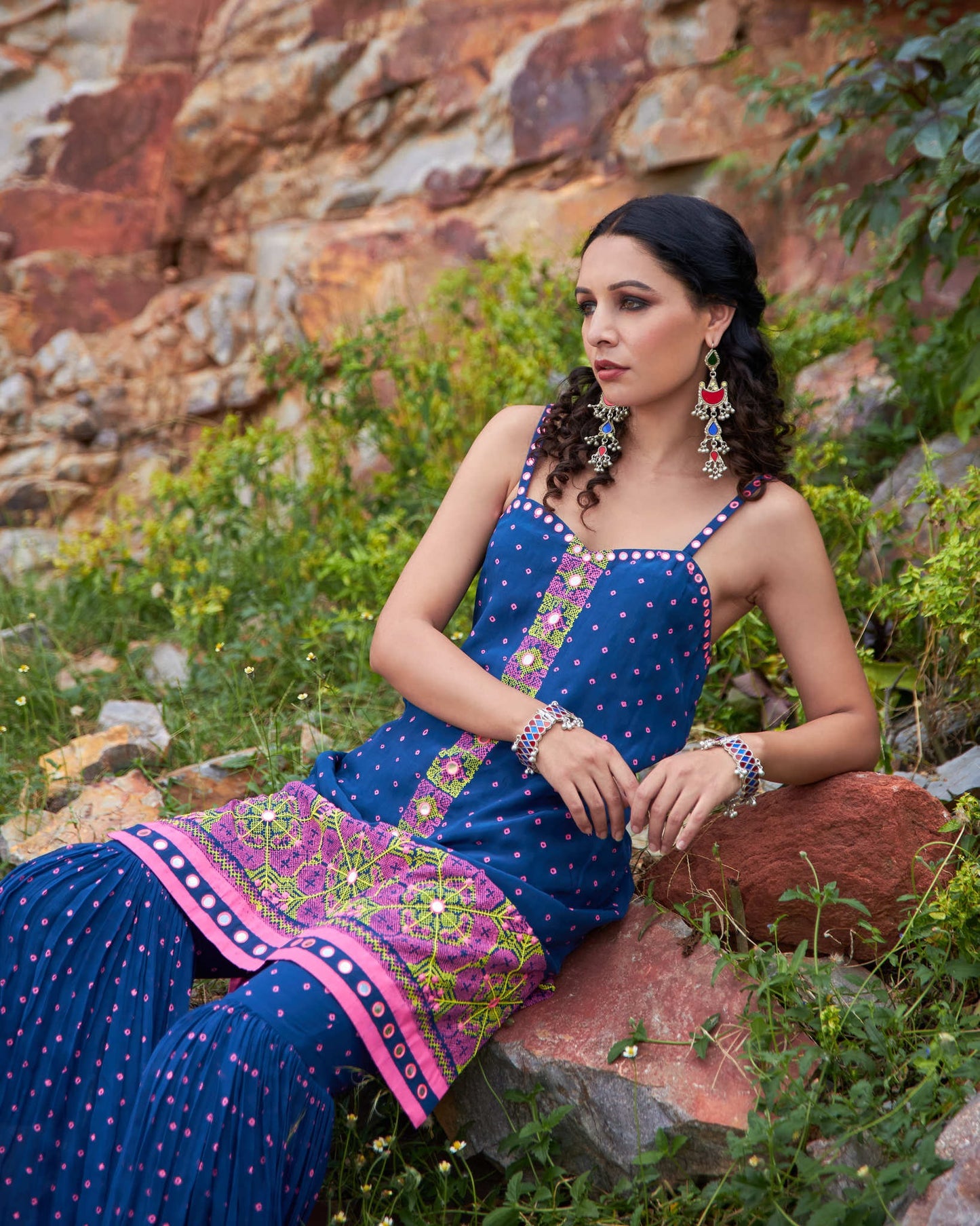 KUTCH BLUE BANDHEJ SHARARA SET
