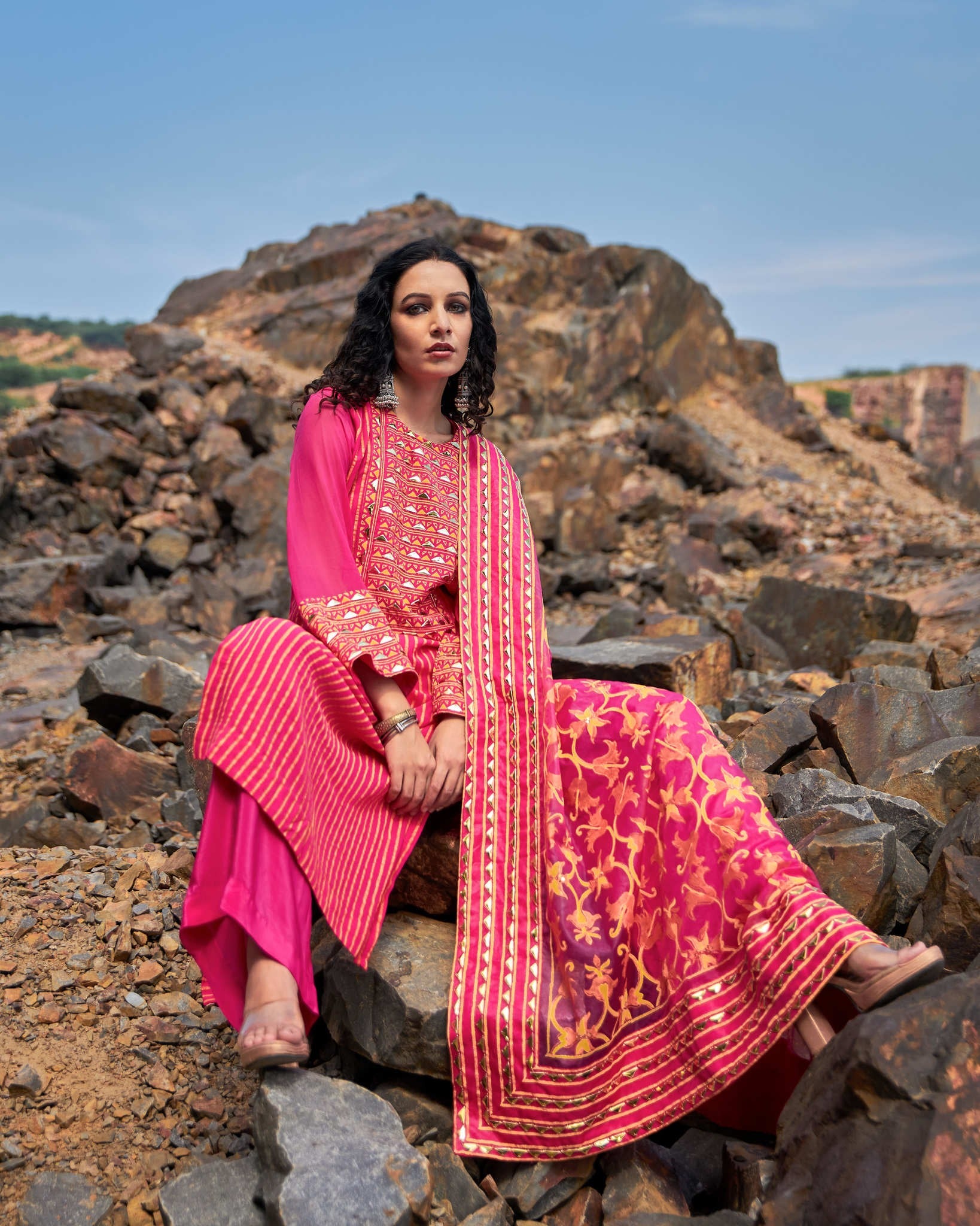HOT PINK STRIPE KURTA SET