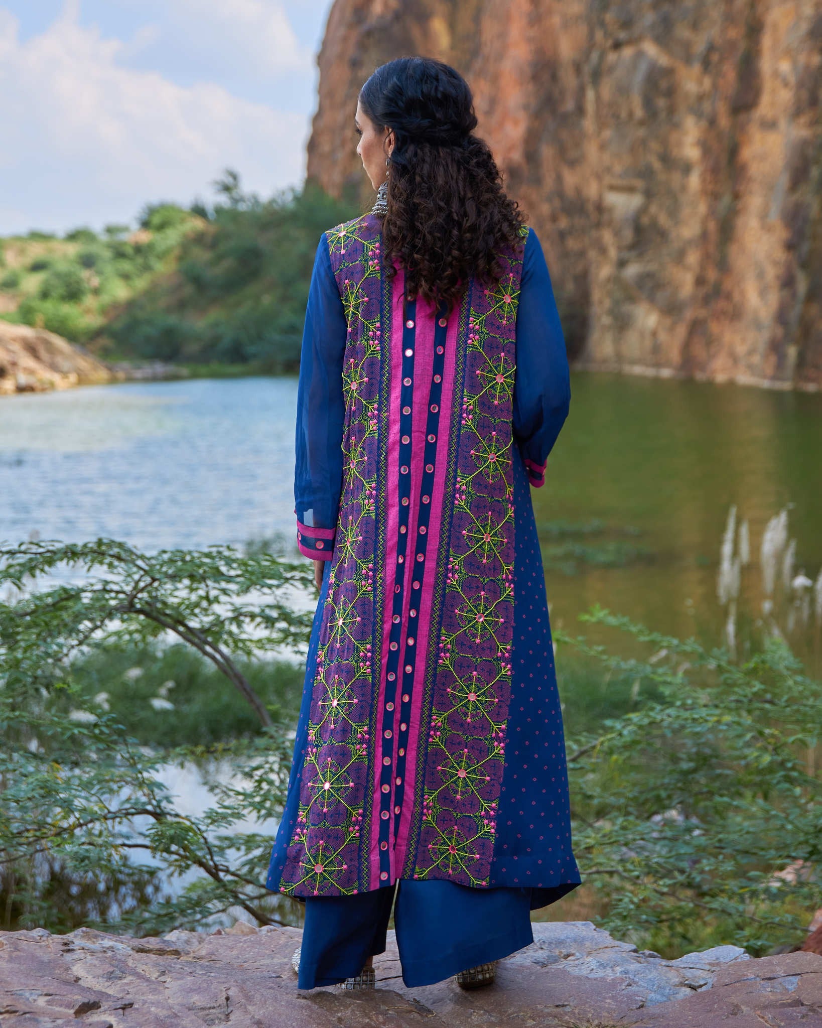KUTCH BLUE A-Line KURTA SET
