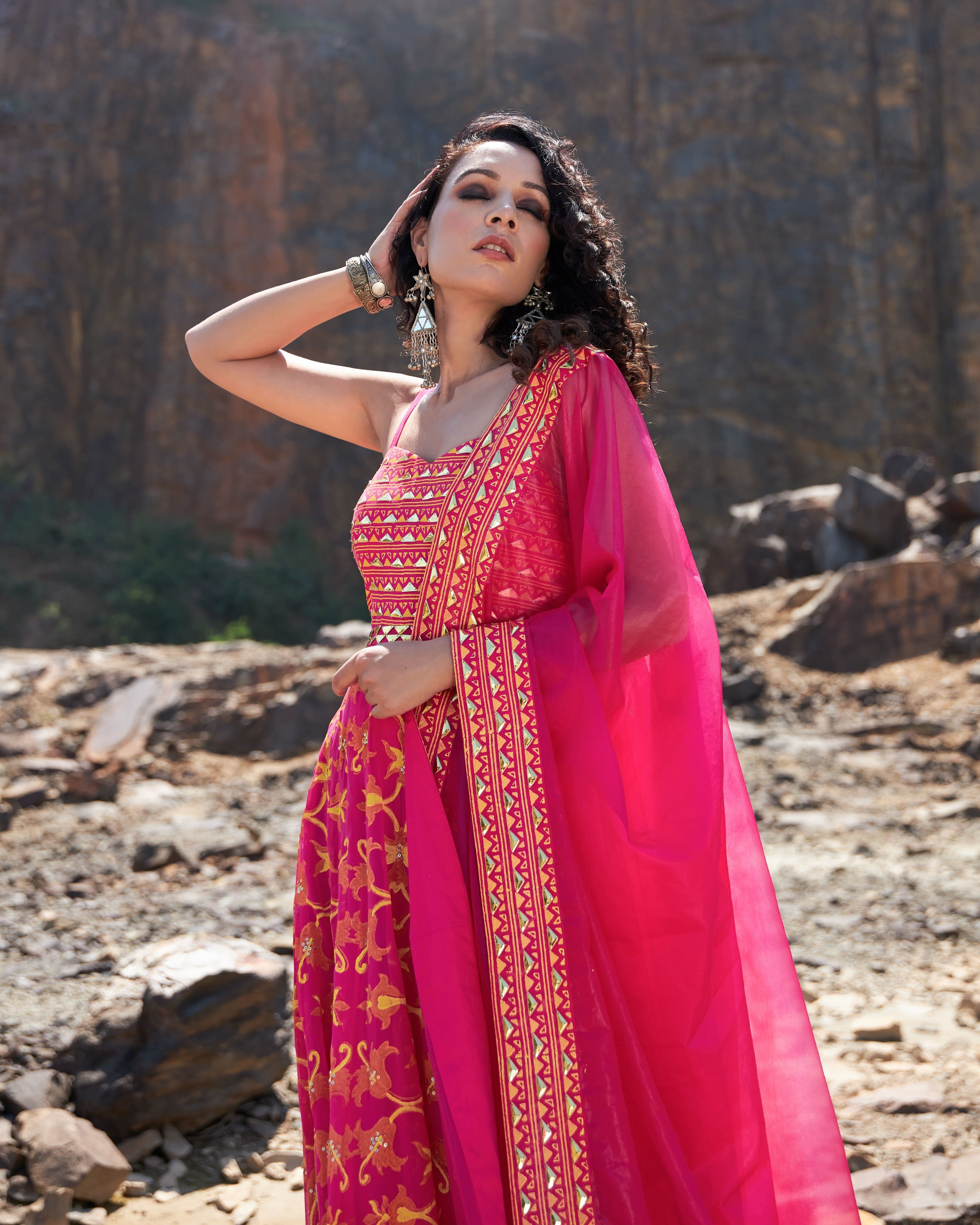 HOT PINK JAAL ANARKALI
