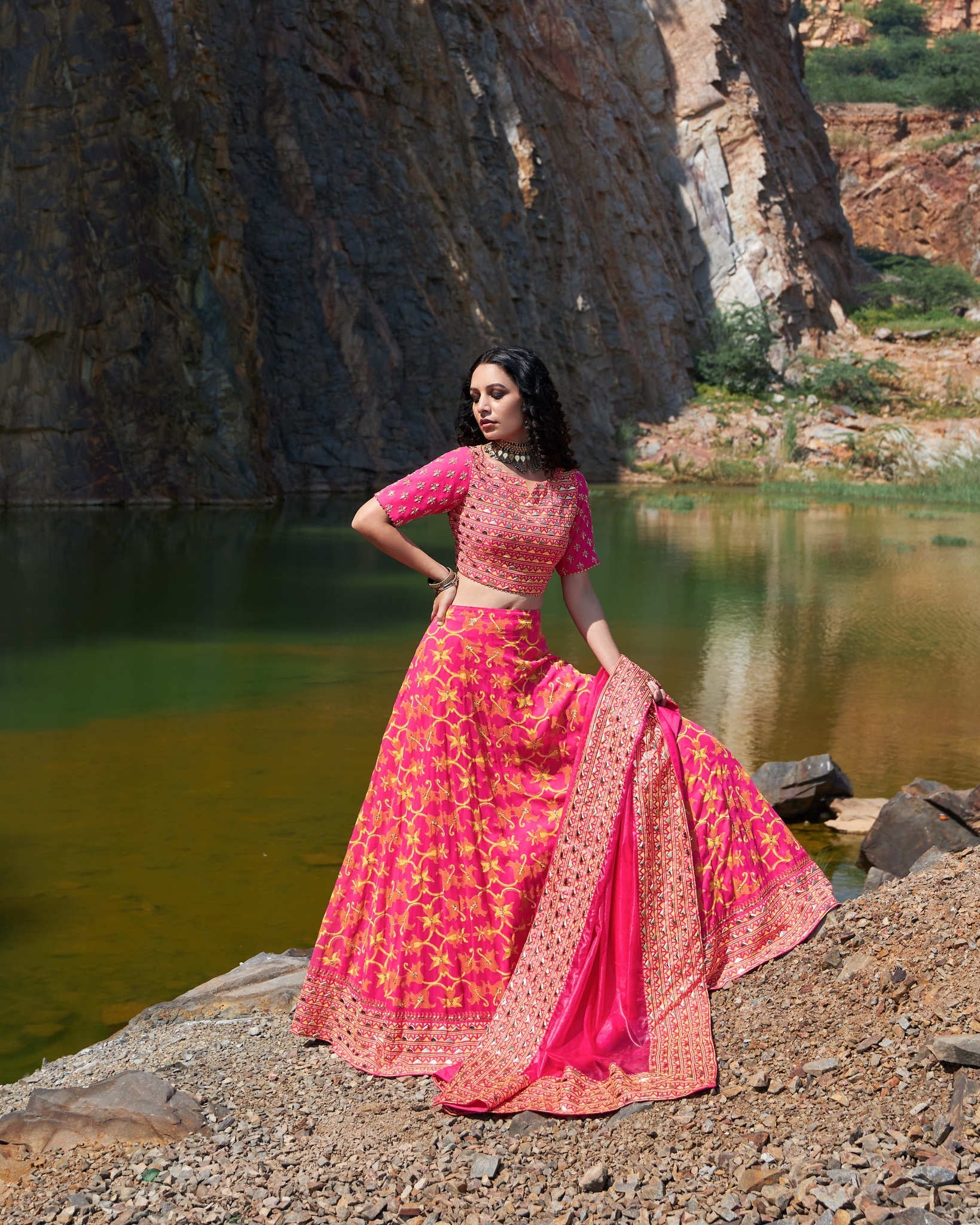 HOT PINK JAAL LEHNGA