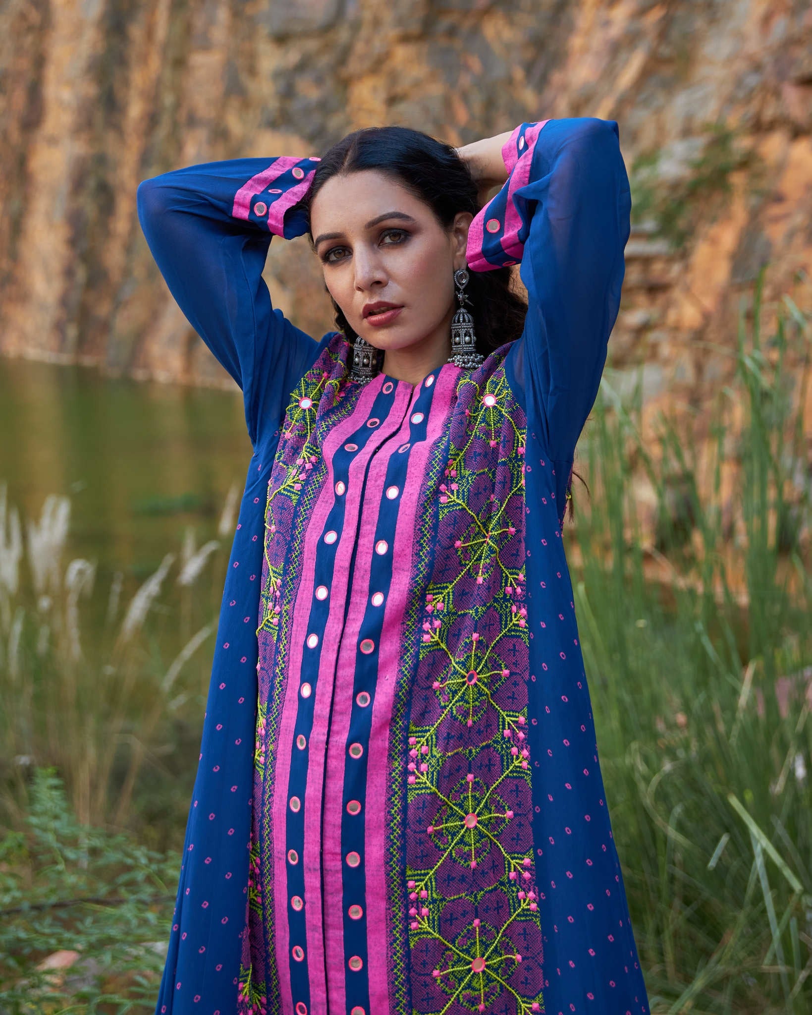 KUTCH BLUE A-Line KURTA SET