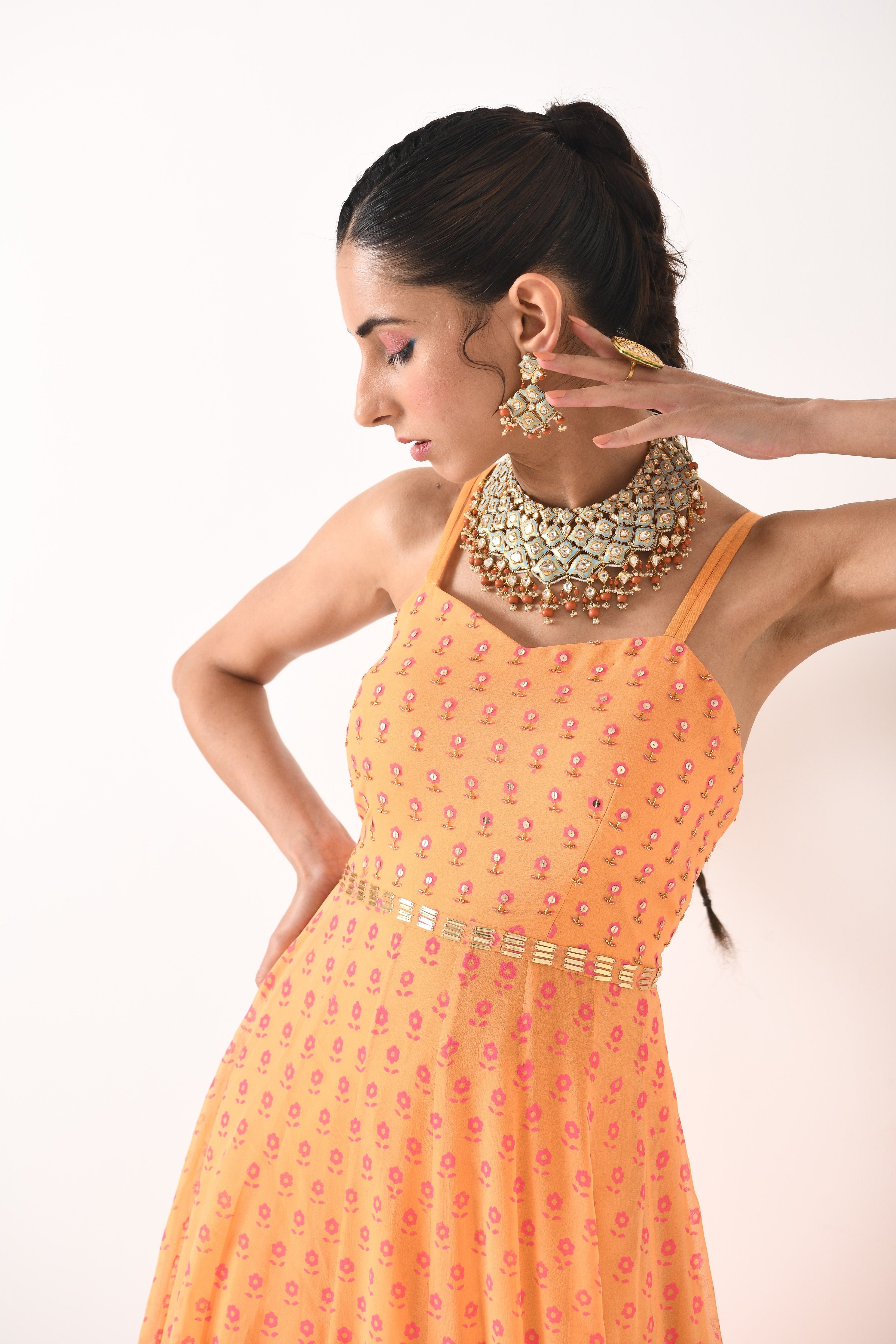 SORBET ORANGE SMALL BOOTI 2 BORDER STRAP ANARKALI