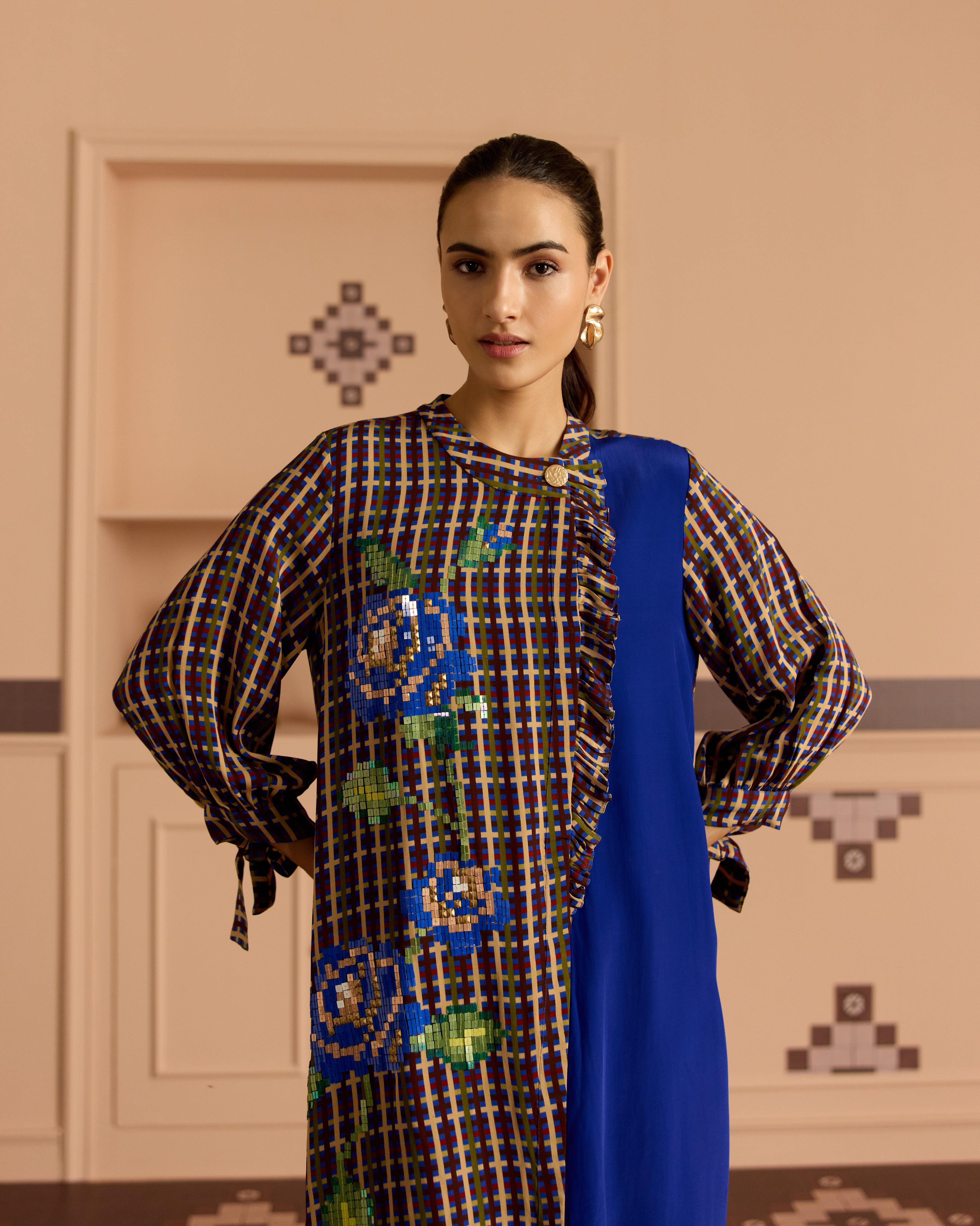 BLUE FRILL SHIRT DRESS