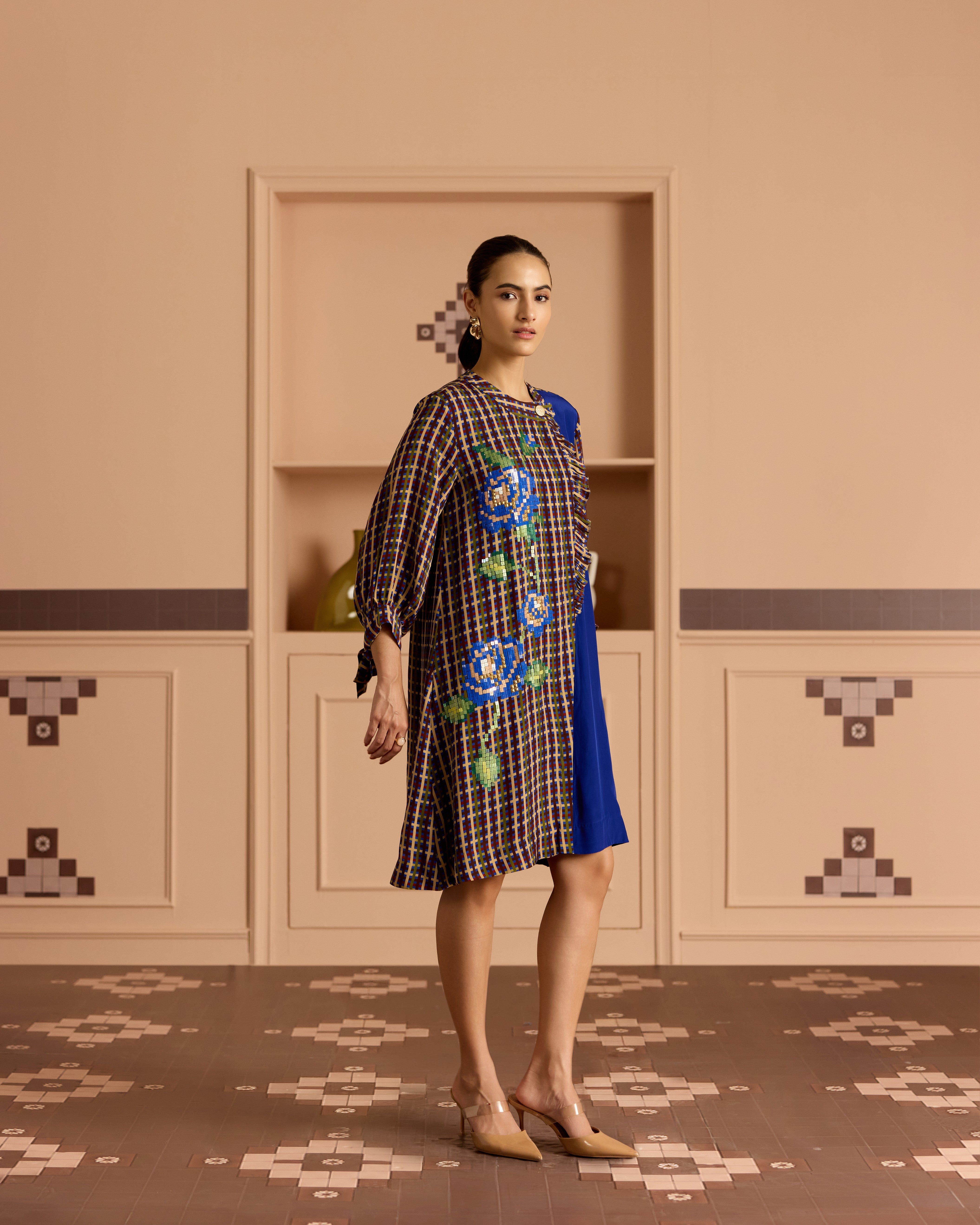 BLUE FRILL SHIRT DRESS