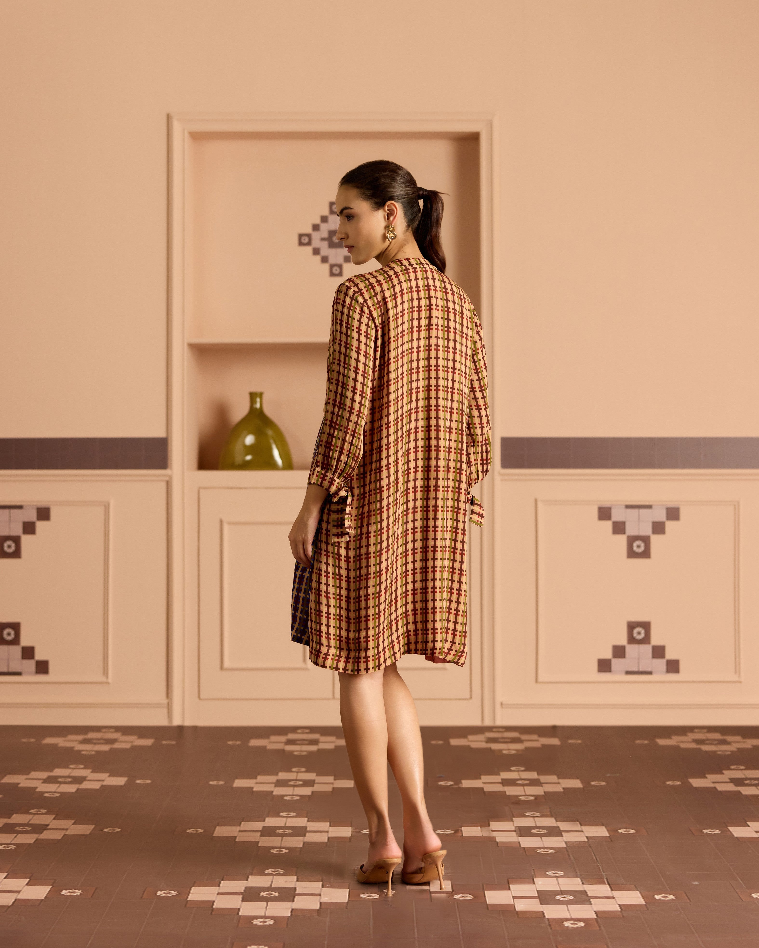 BURGANDY FRILL SHIRT DRESS